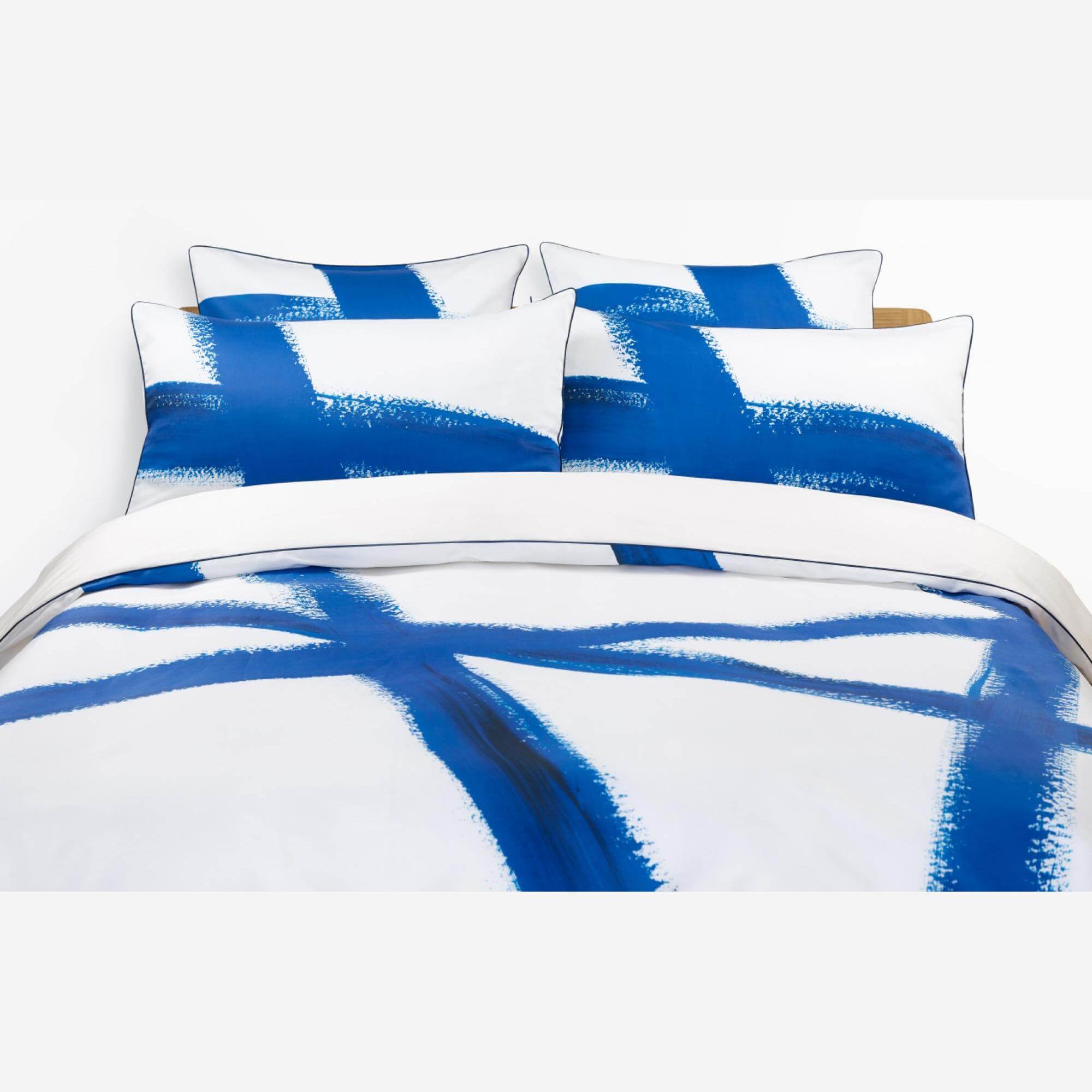 Printed Cotton Duvet Cover Blue and White 260x240cm 