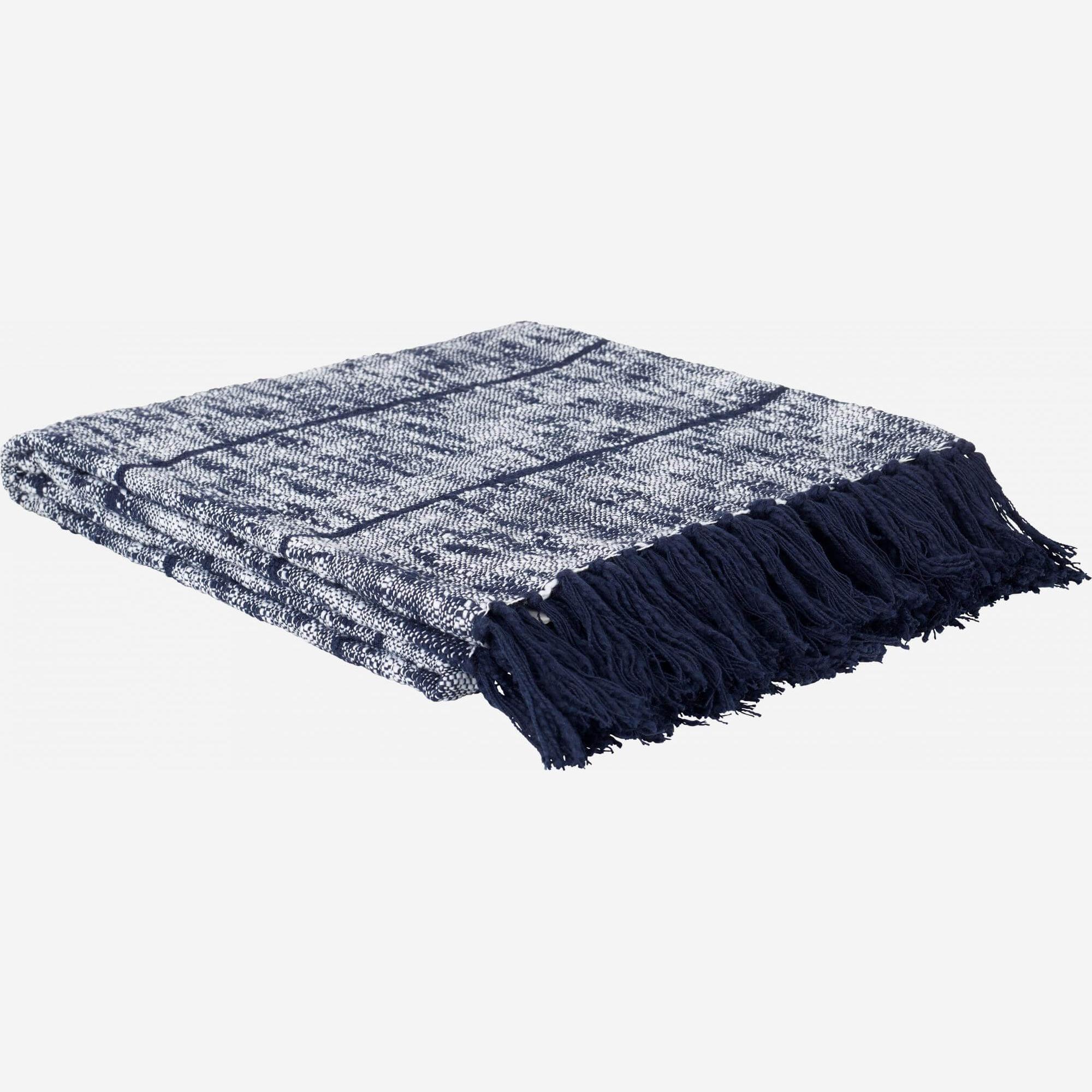 Plaid texturé 130x150cm en coton bleu