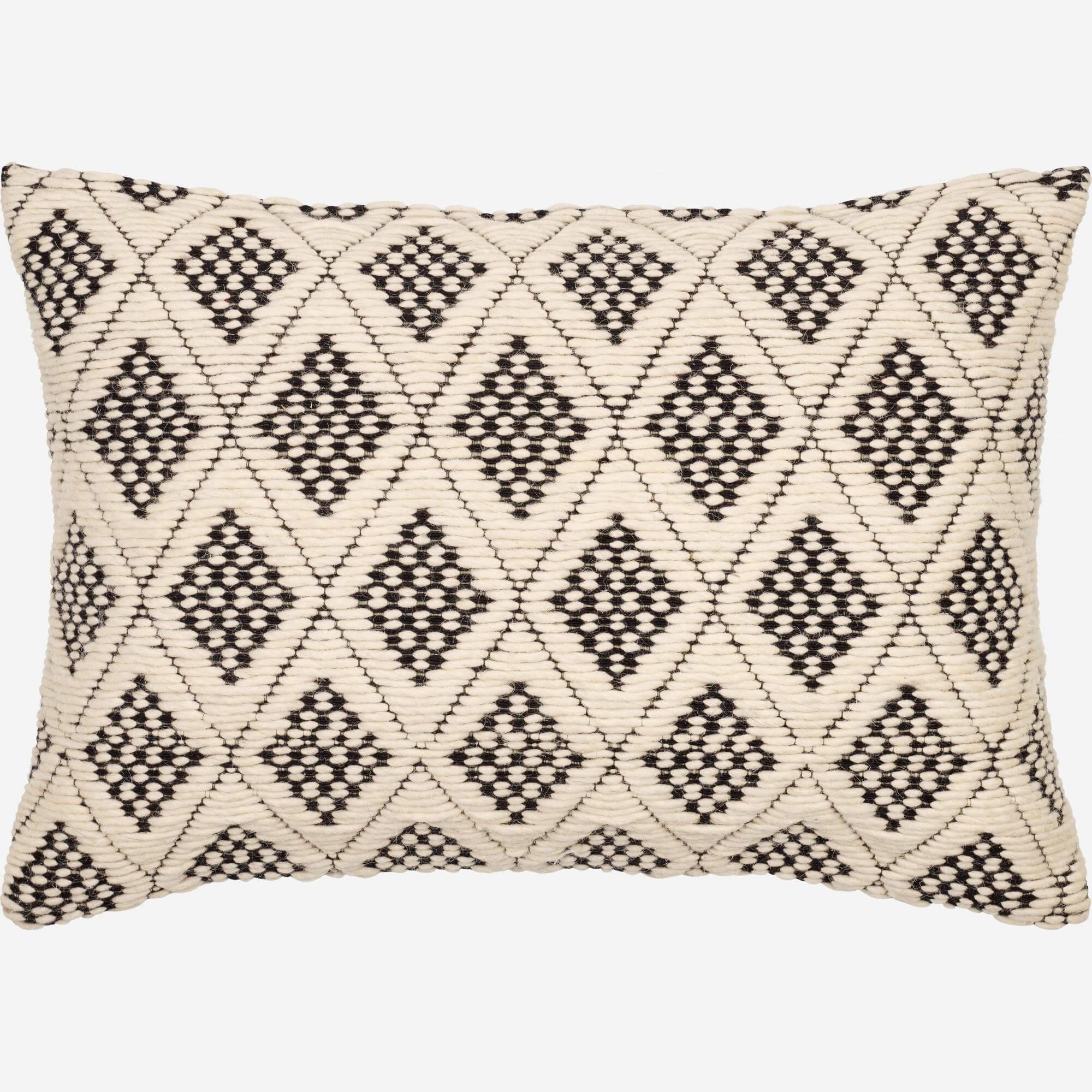 Coussin 40X60cm tissé en laine noir et blanc 