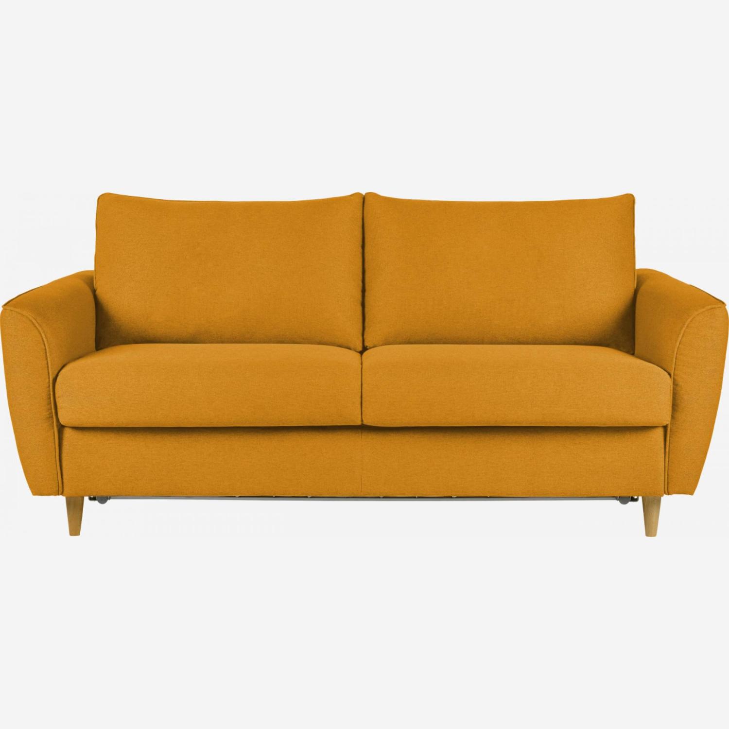 Canapé convertible 3 places en tissu avec sommier à lattes - Jaune moutarde