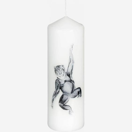 Monkey Patterned Pillar Candle White 18cm