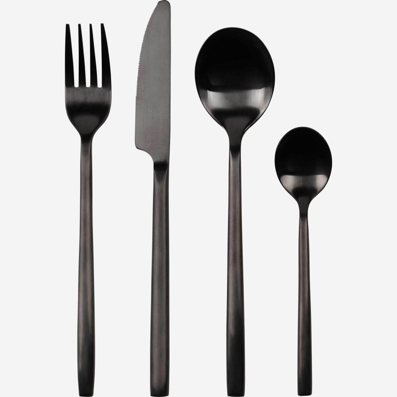 Set di posate da 24 pezzi - Acciaio inox - Nero opaco