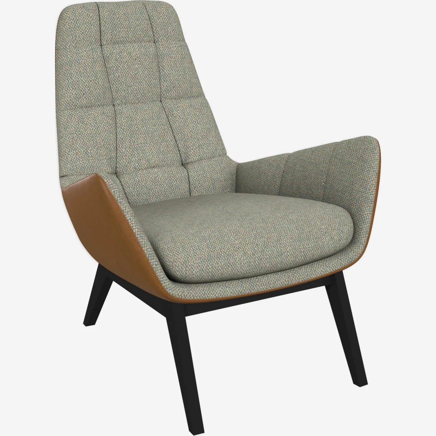 Fauteuil en tissu Bellagio vert lagon et cuir Vintage - Pieds noirs