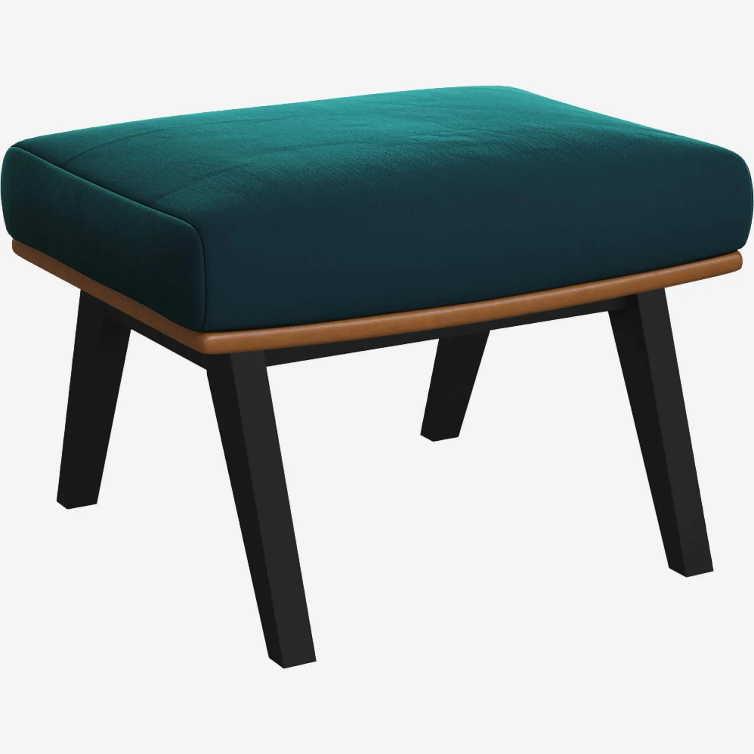 Repose-pieds en velours Vert émeraude et cuir Vintage - Pieds noirs