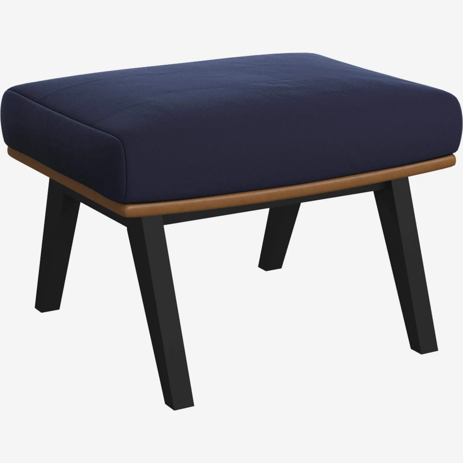 Repose-pieds en velours Bleu encre et cuir Vintage - Pieds noirs