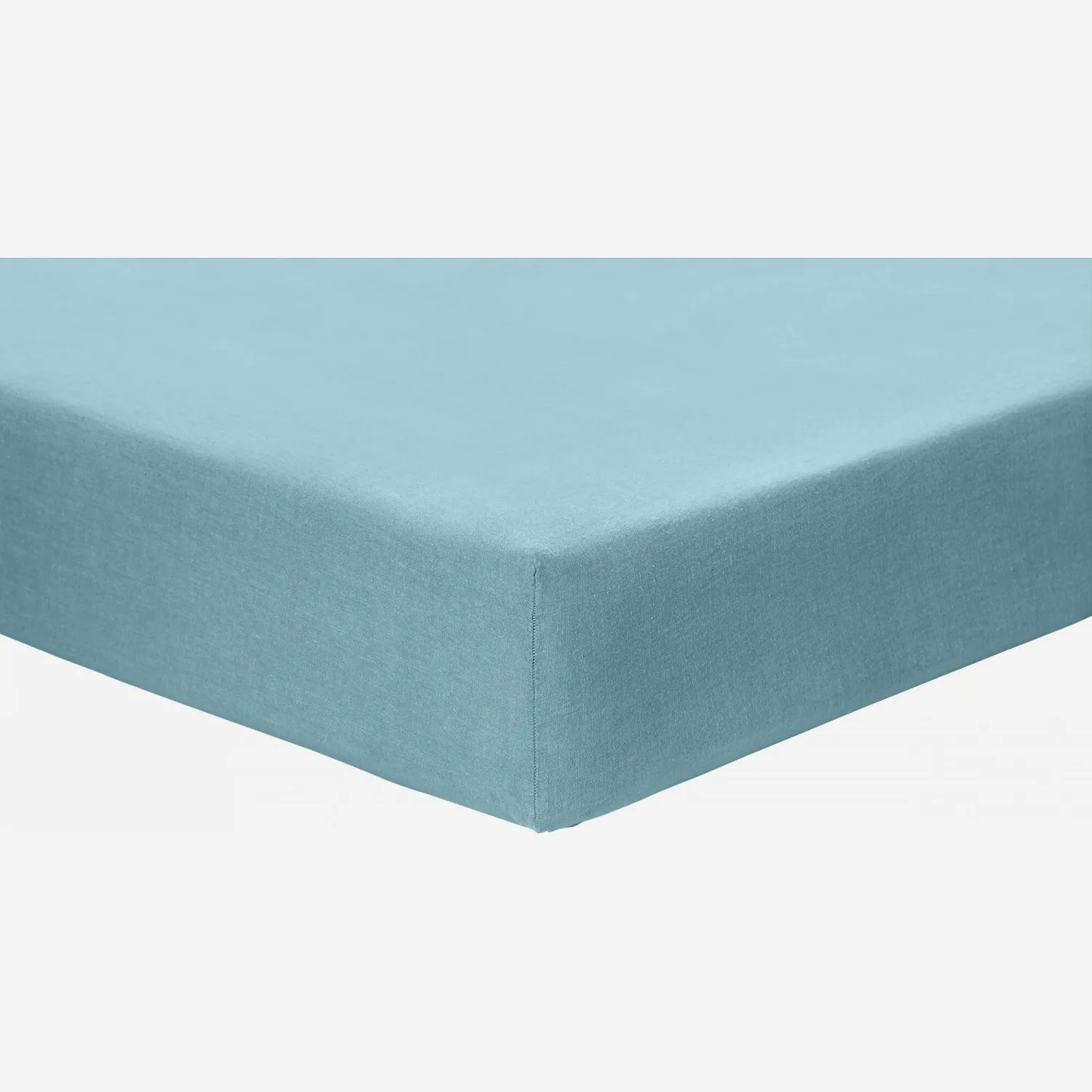 Drap housse en lin - 180 x 200 cm - Bleu clair