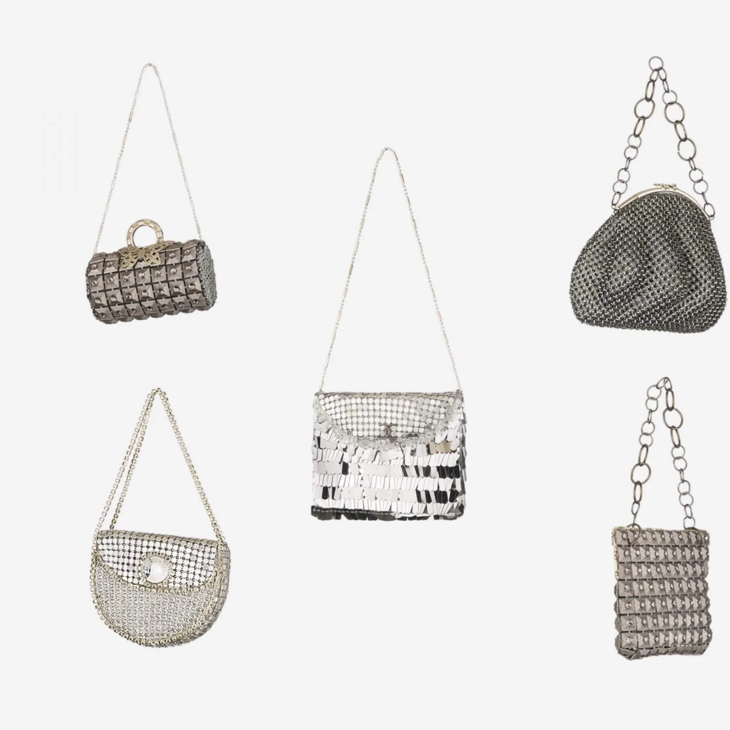 Ornements sacs en métal gris (lot de 5)
