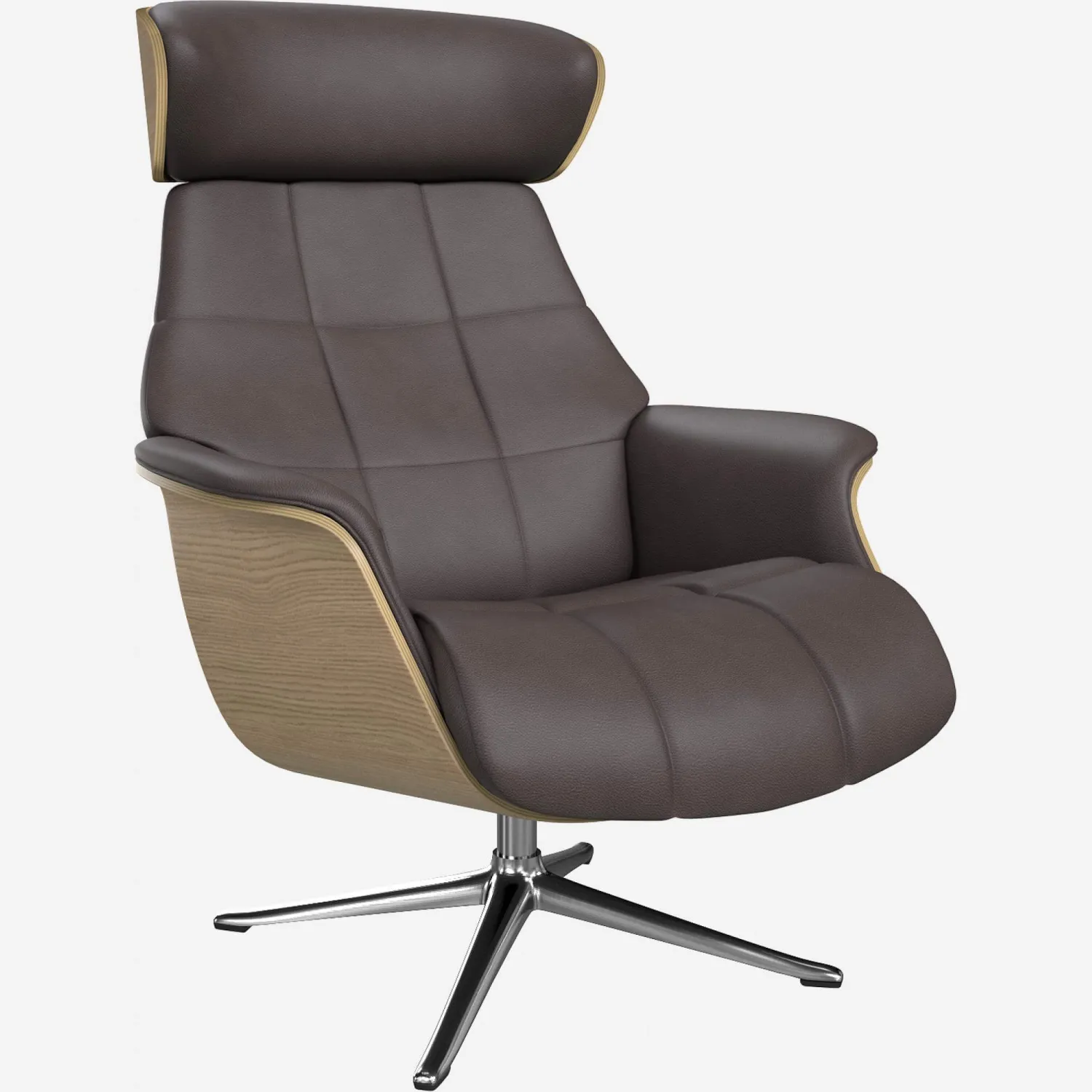 Sessel aus Eiche und Savoy-Leder - Kaffeebraun - Aluminiumfuß