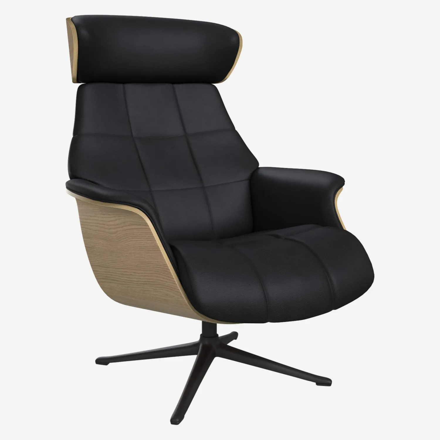 Fauteuil en chêne et cuir Savoy - Noir obsidienne - Pied noir - 1