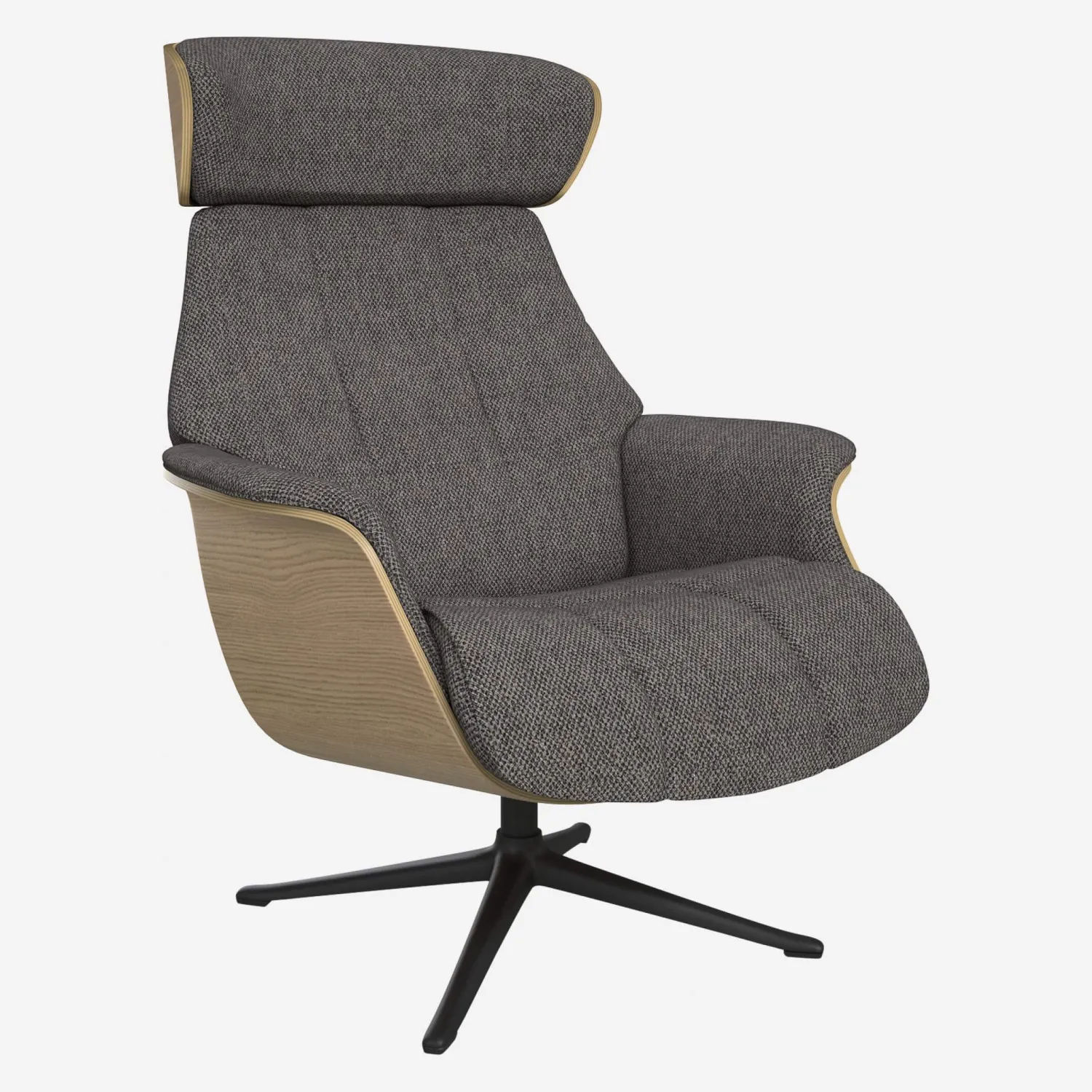 Fauteuil en chêne et tissu Bellagio - Gris nocturne - Pied noir - 1