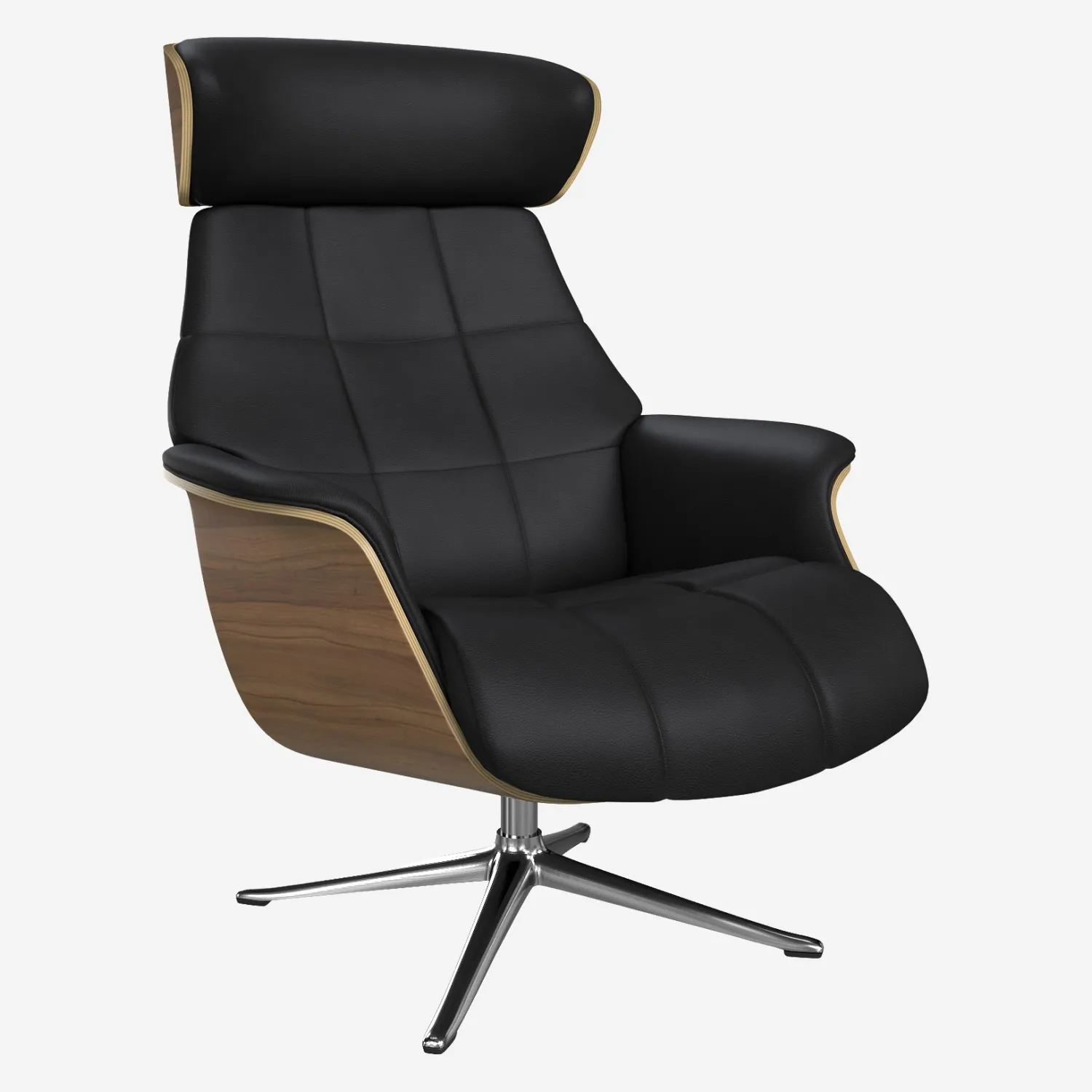Fauteuil en noyer et cuir Savoy - Noir obsidienne - Pied aluminium - 1