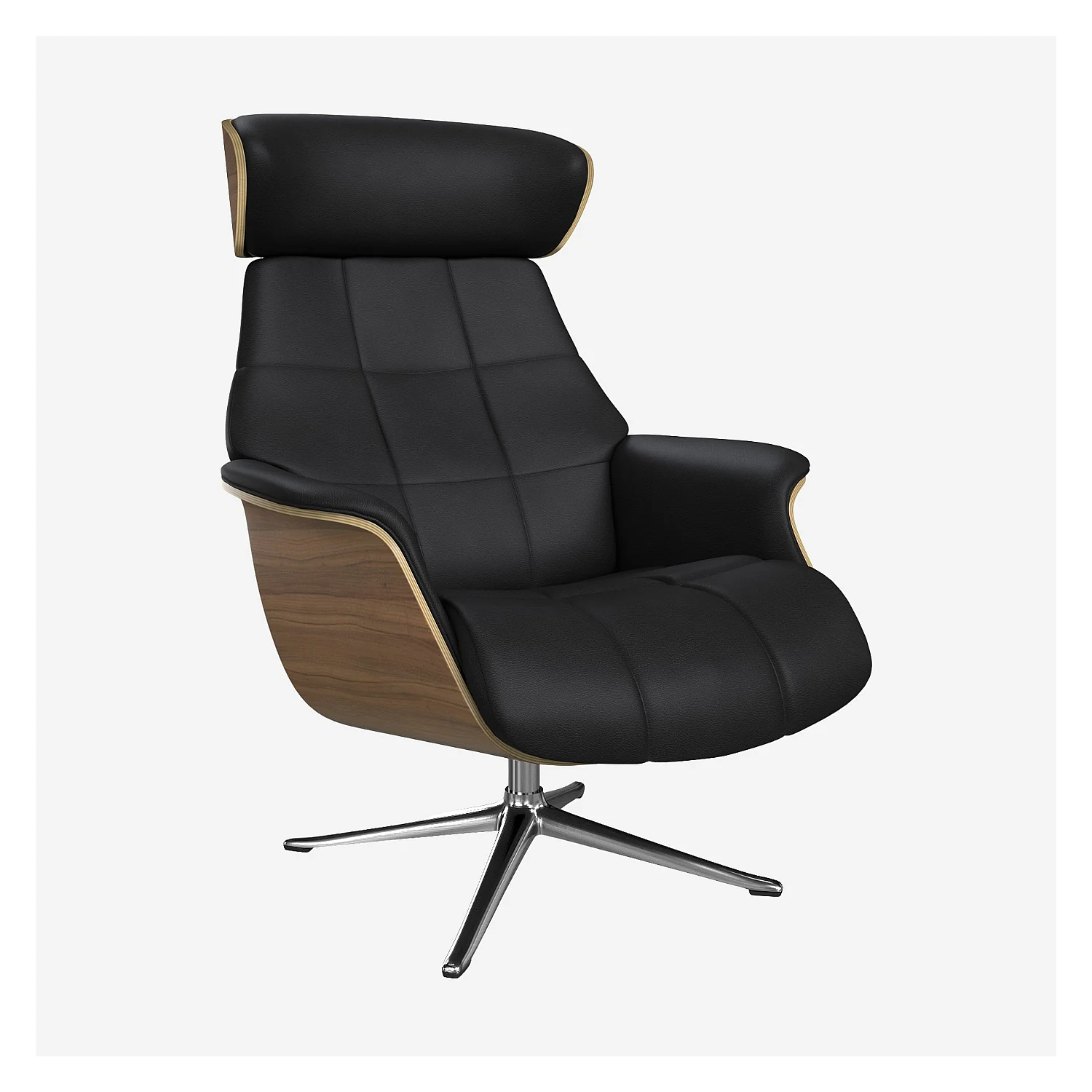 Fauteuil en noyer et cuir Savoy - Noir obsidienne - Pied aluminium - 1