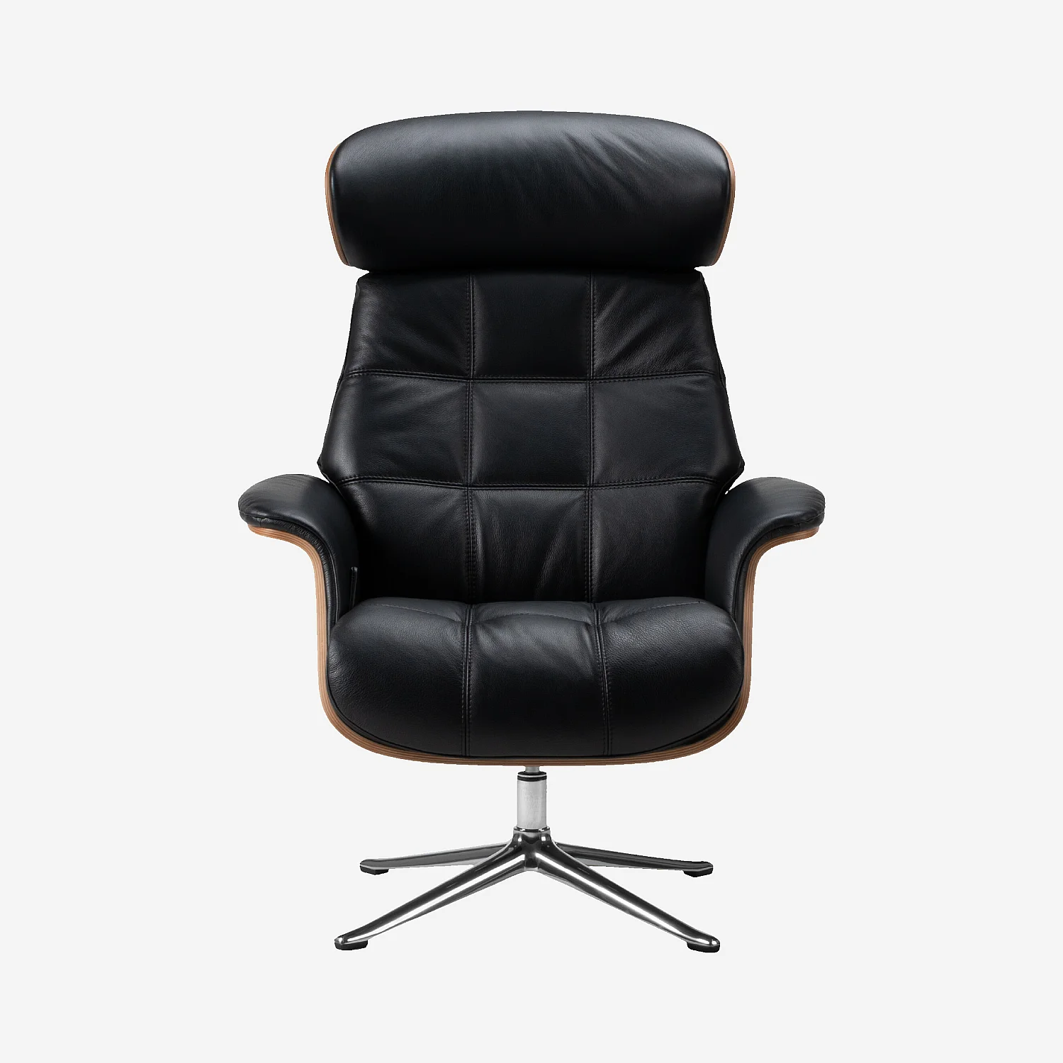 Fauteuil en cuir Savoy, bois plaqué noyer et aluminium poli - Noir obsidienne - 3