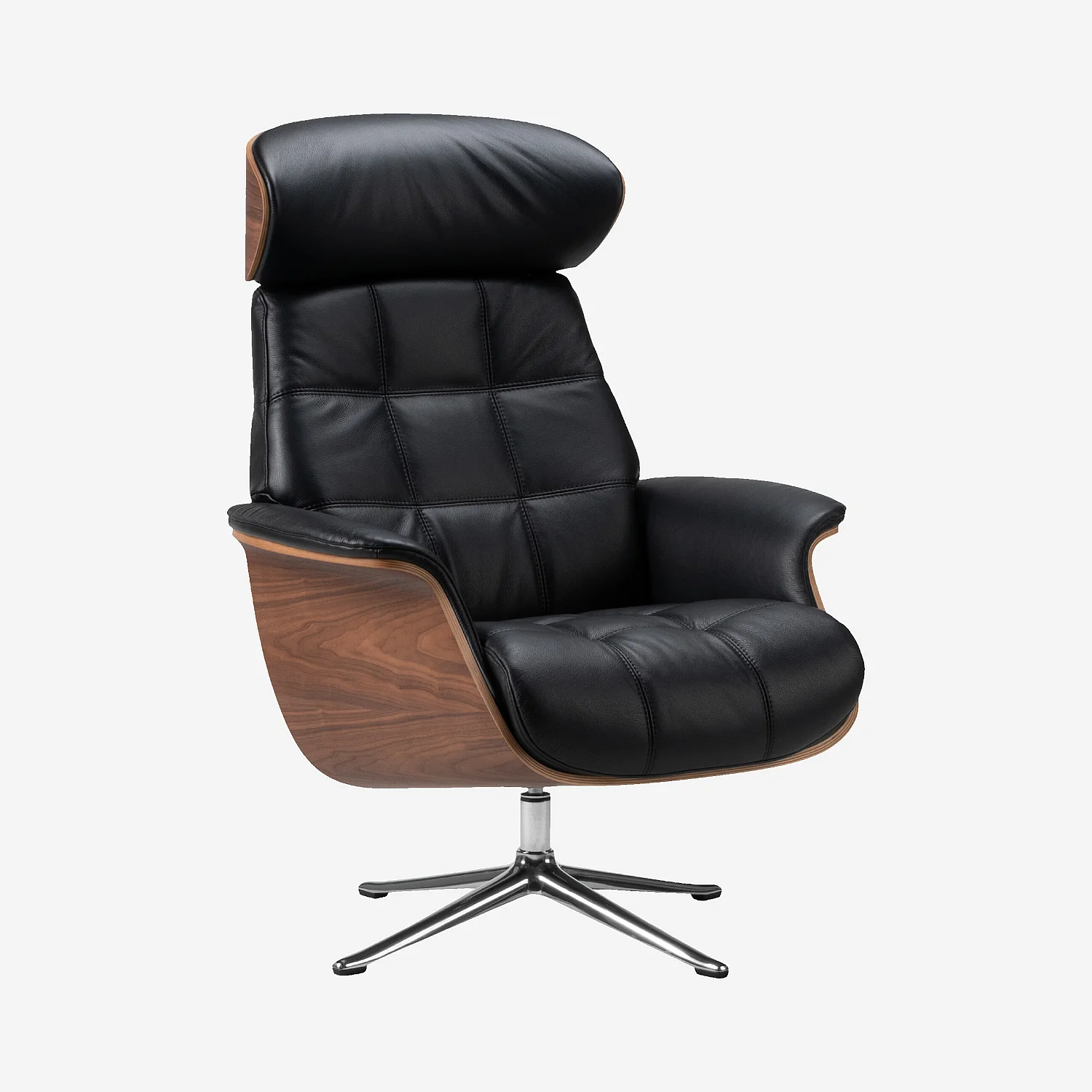 Fauteuil en cuir Savoy, bois plaqué noyer et aluminium poli - Noir obsidienne - 1