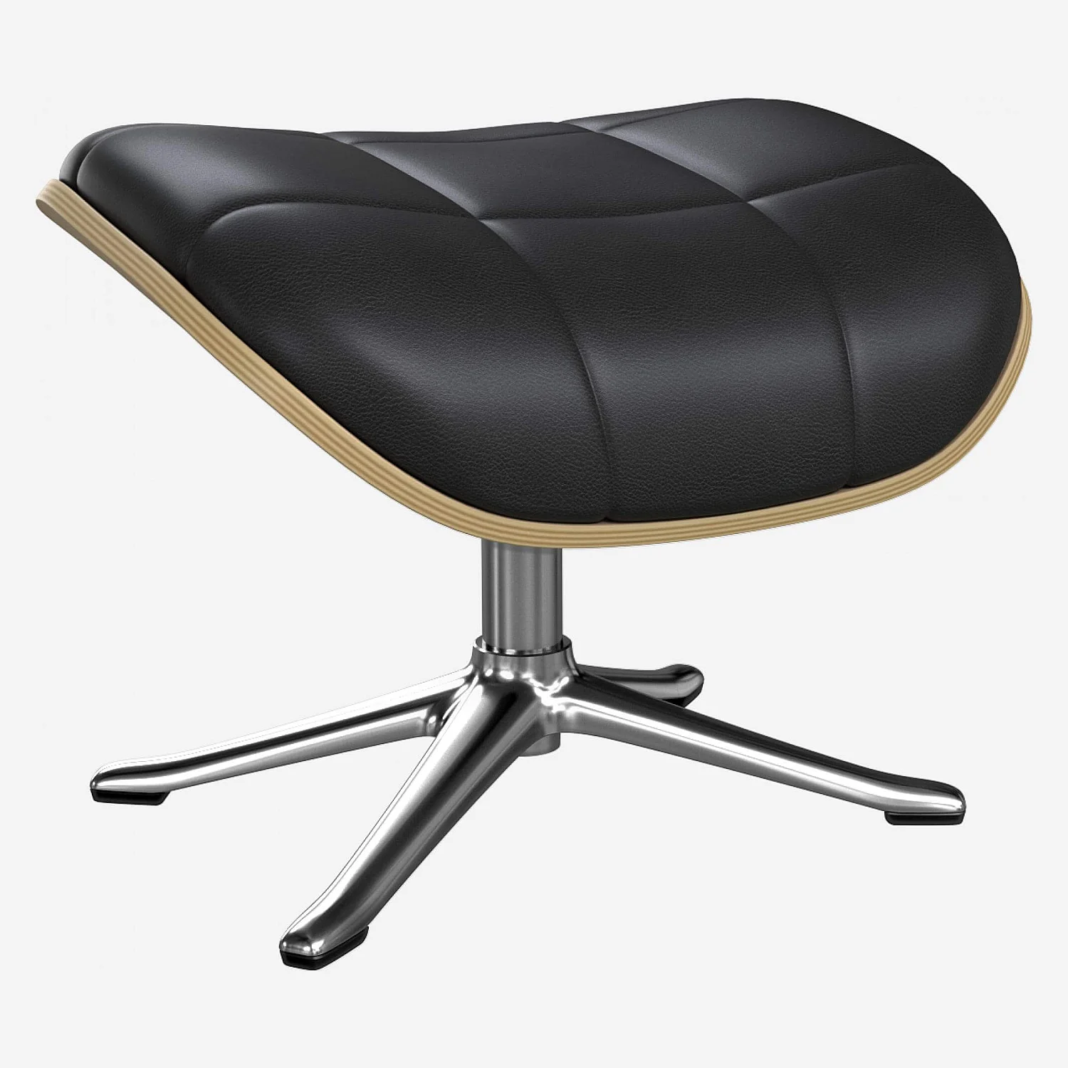 Repose-pieds en chêne et cuir Savoy - Noir obsidienne - Pied aluminium - 1