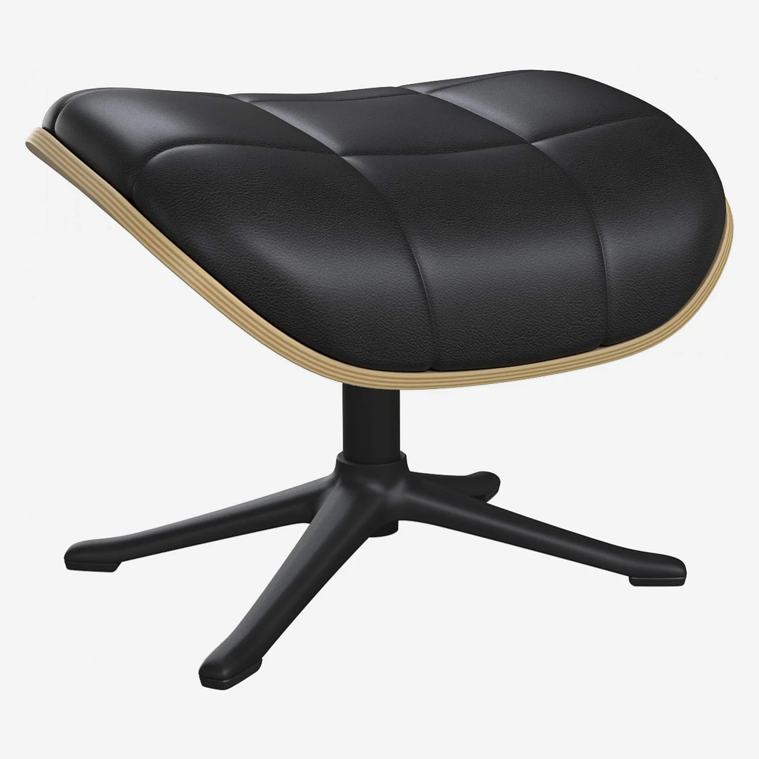 Repose-pieds en chêne et cuir Savoy - Noir obsidienne - Pied noir - 1