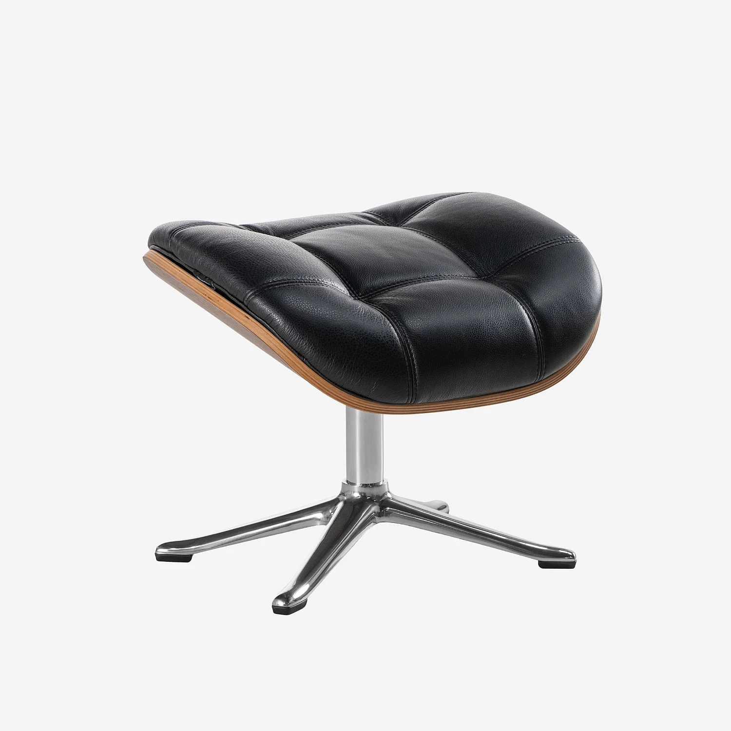 Repose-pieds en noyer et cuir Savoy - Noir obsidienne - Pied aluminium - 1