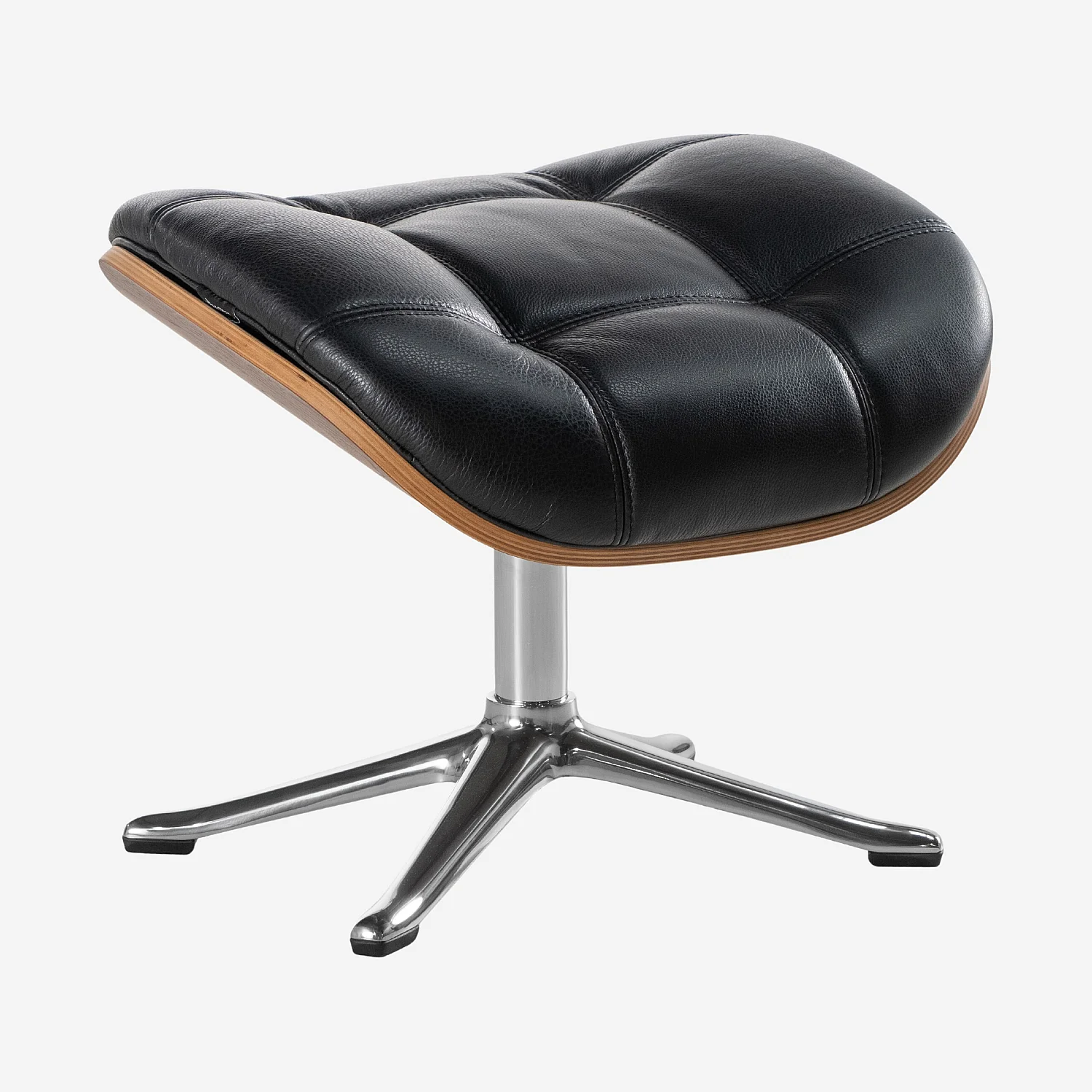 Repose-pieds en noyer et cuir Savoy - Noir obsidienne - Pied aluminium - 1