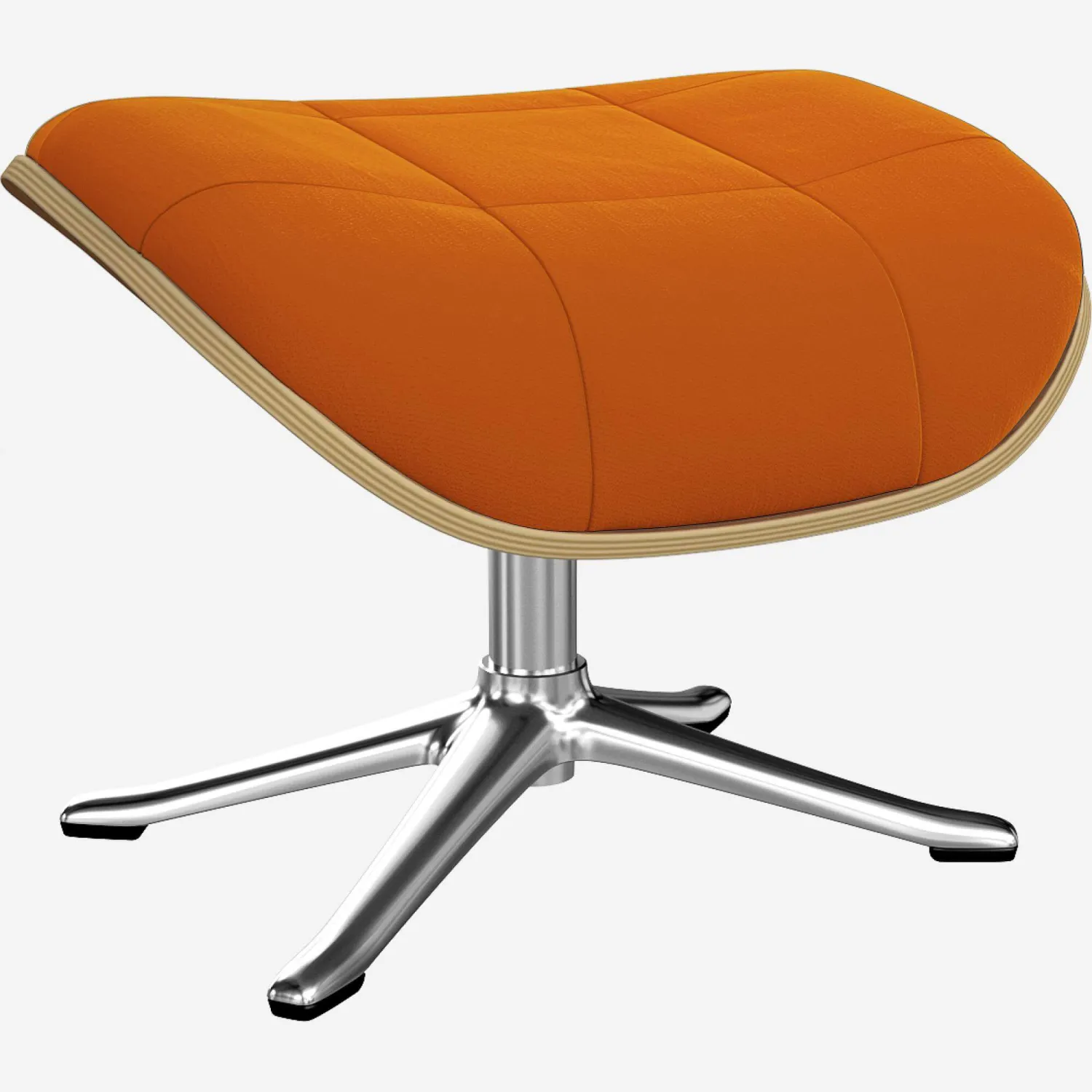 Repose-pieds en noyer et velours - Jaune moutarde - Pied aluminium