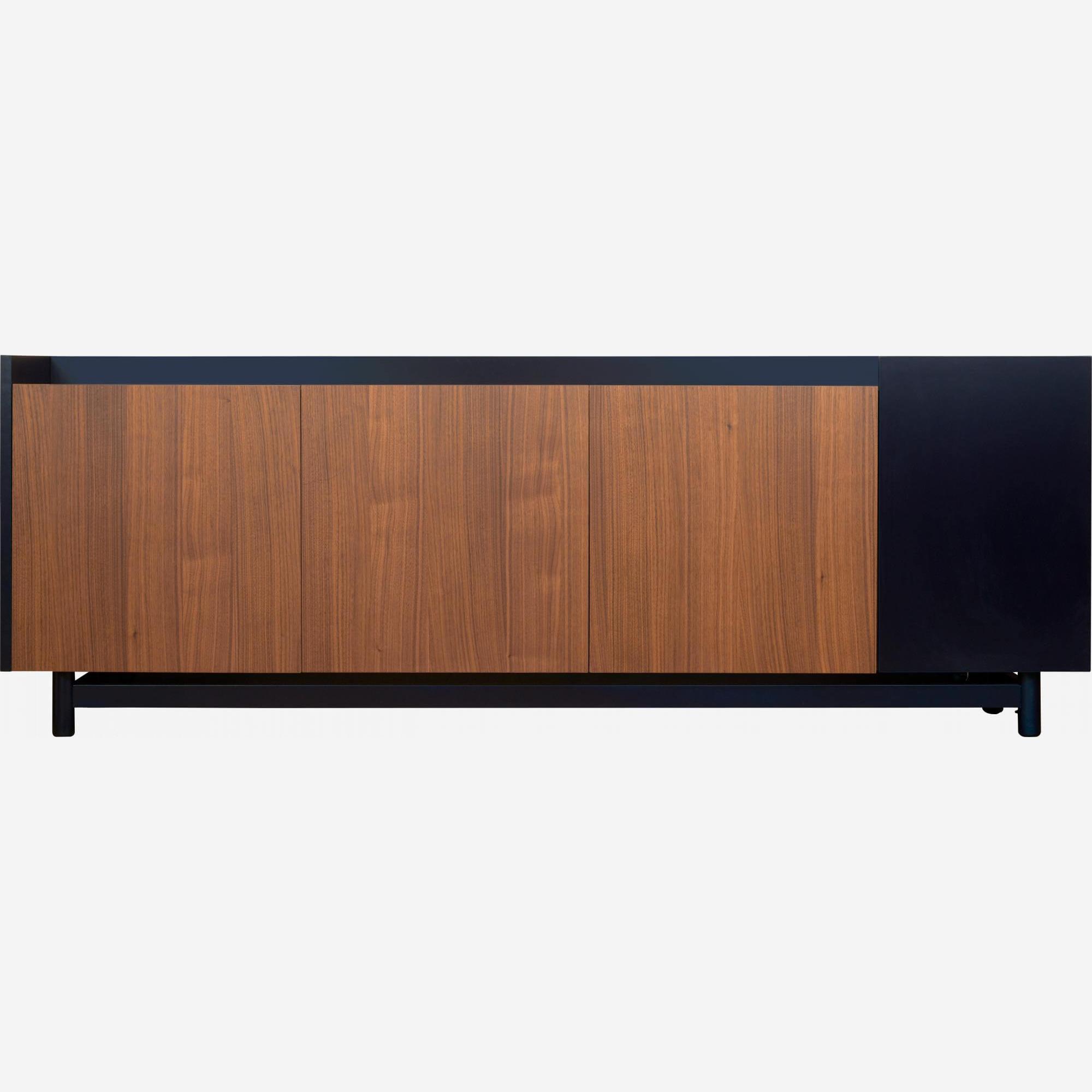 Walnut and lacquered wood 4-door low sideboard - Night blue