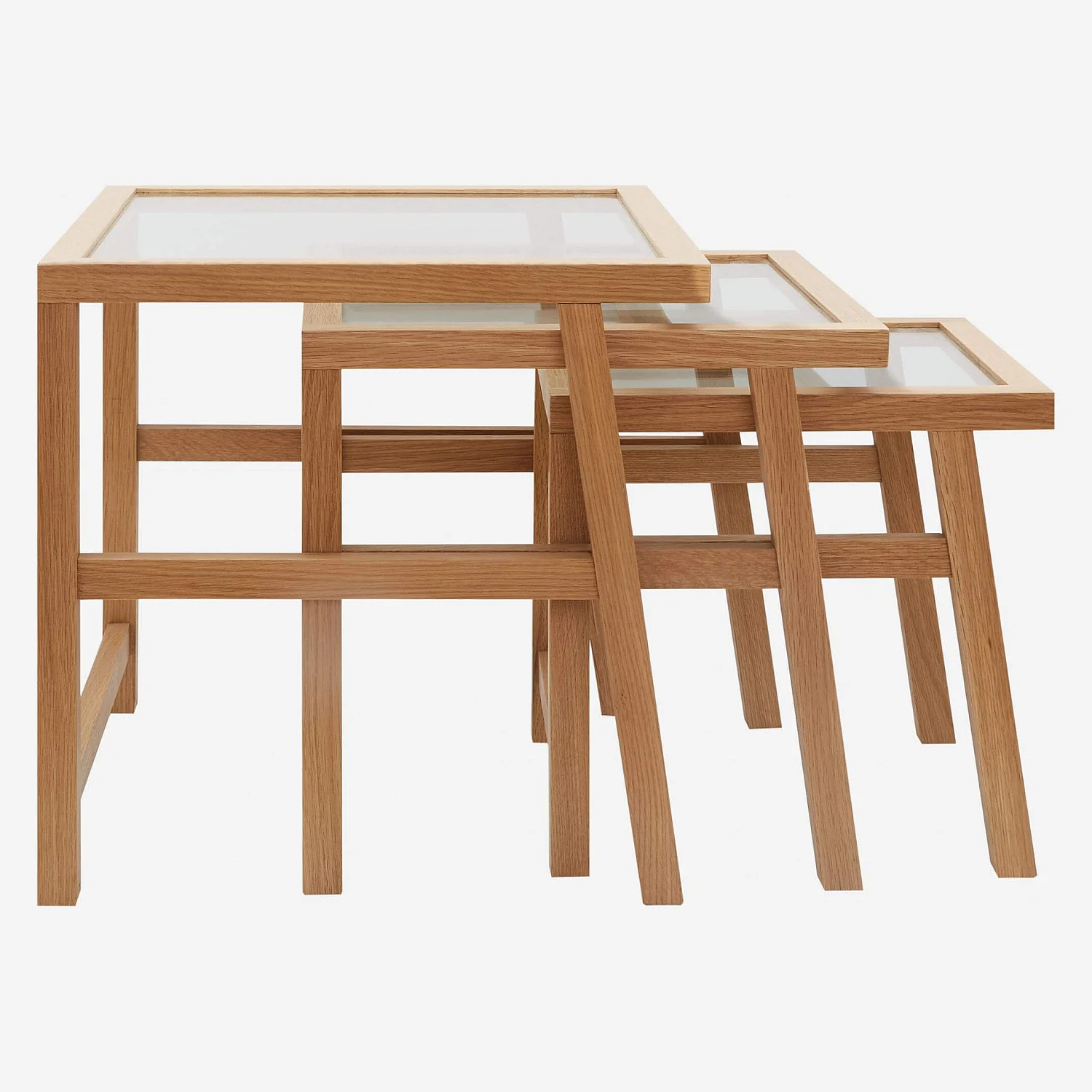 Tables gigognes en chêne et en verre - 4