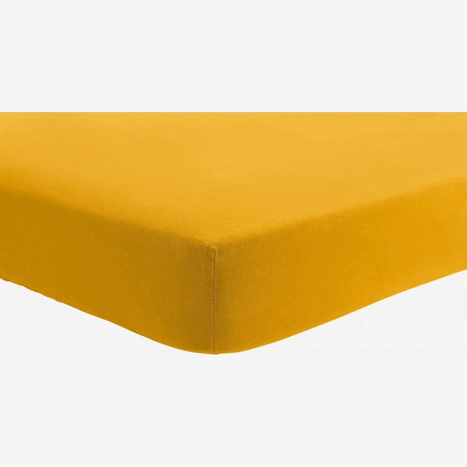Drap housse en lin - 180 x 200 cm - Jaune moutarde