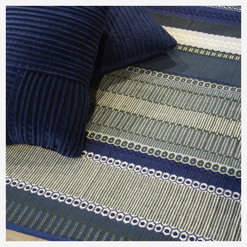 Alfombra de algodón tejida a mano - 170 x 240 cm - Verde y azul