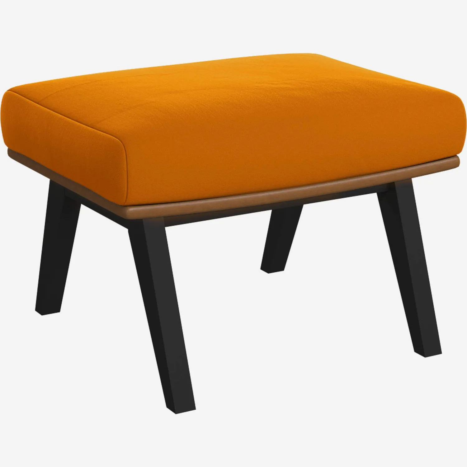 Repose-pieds en velours Jaune moutarde et cuir Vintage - Pieds noirs