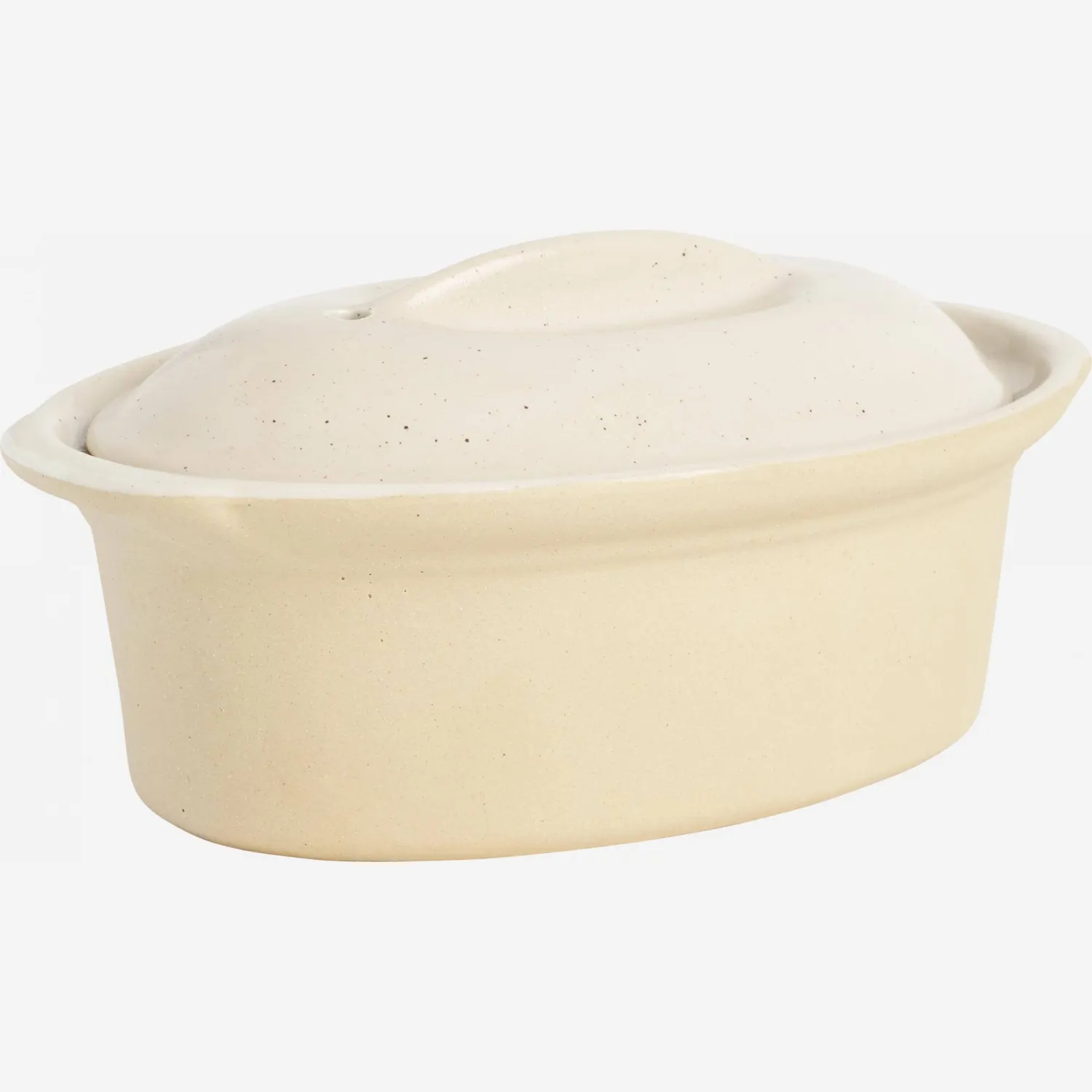 Terrina oval em grés - Natural e branco
