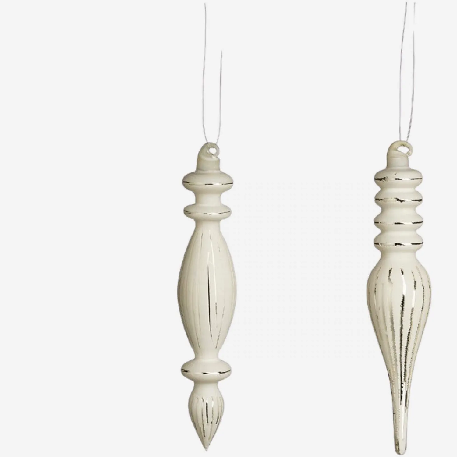 Set de 2 ornements gouttes 16cm en verre blanc