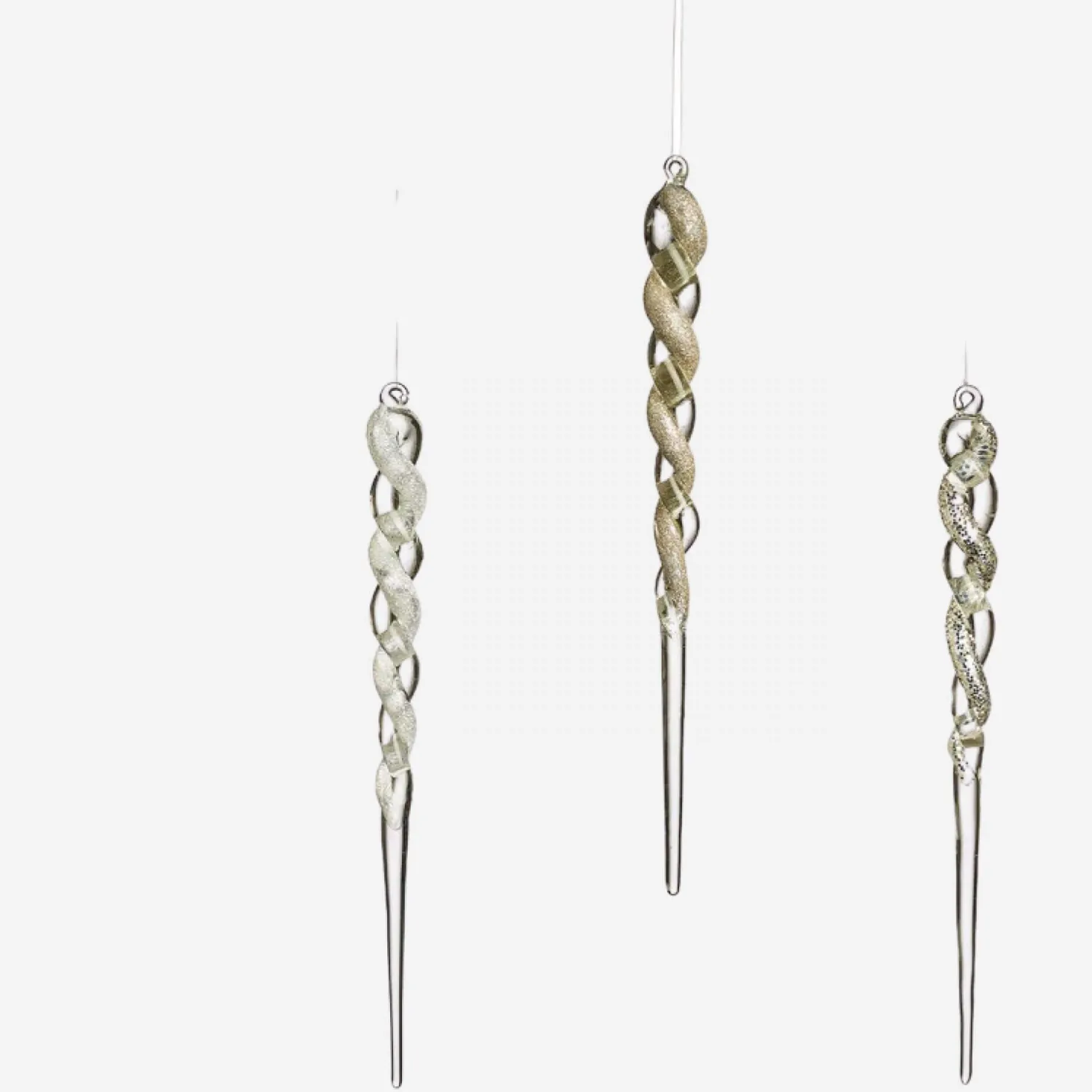 Set de 3 ornements stalactites 24.5cm en verre transparent
