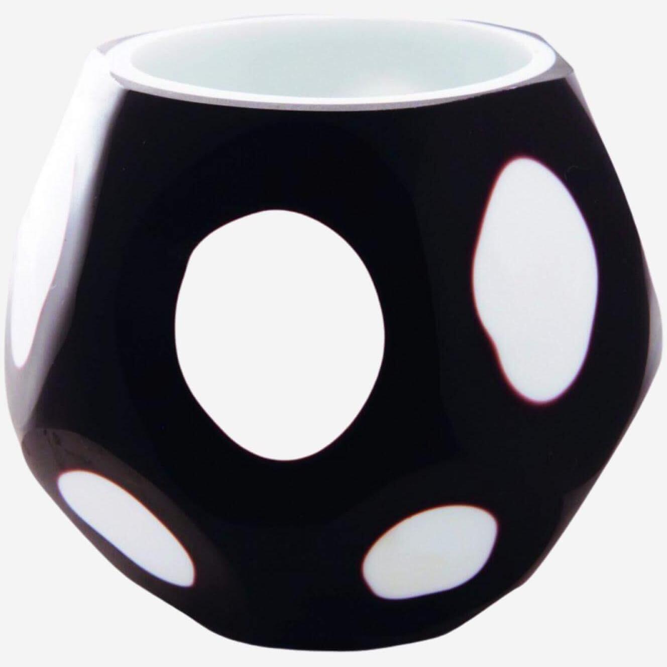 Black and white double-layered carved glass tealight candle holder 9cm