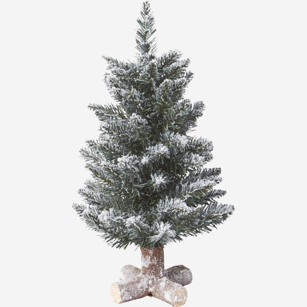 Künstlicher Tannenbaum mit Holzfuß 55cm, grün mit vereister Optik Größe S