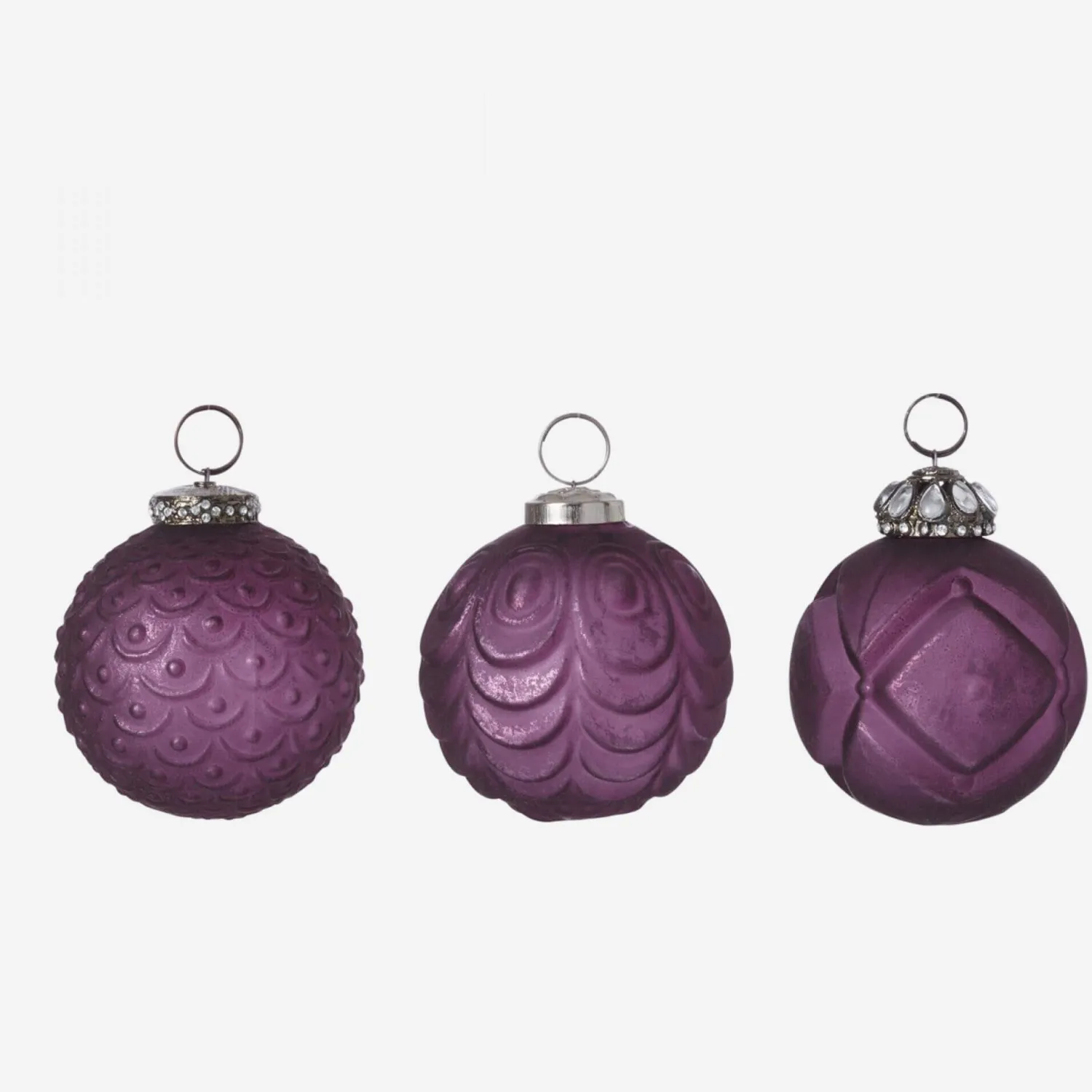 Set aus 3 Weihnachtsbaumkugeln D.7/8 aus Glas, violett