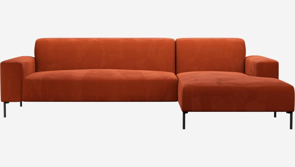 Canapé d'angle avec méridienne droite en velours - Orange