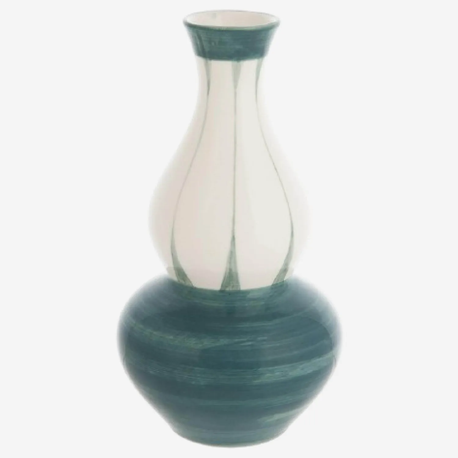 Vase en grès - 21 cm - blanc et vert
