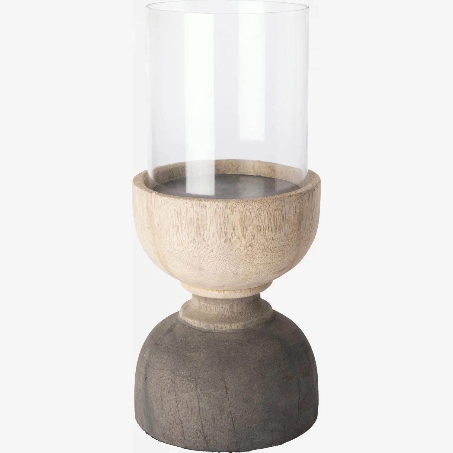 Photophore en verre avec base en bois - 30 cm