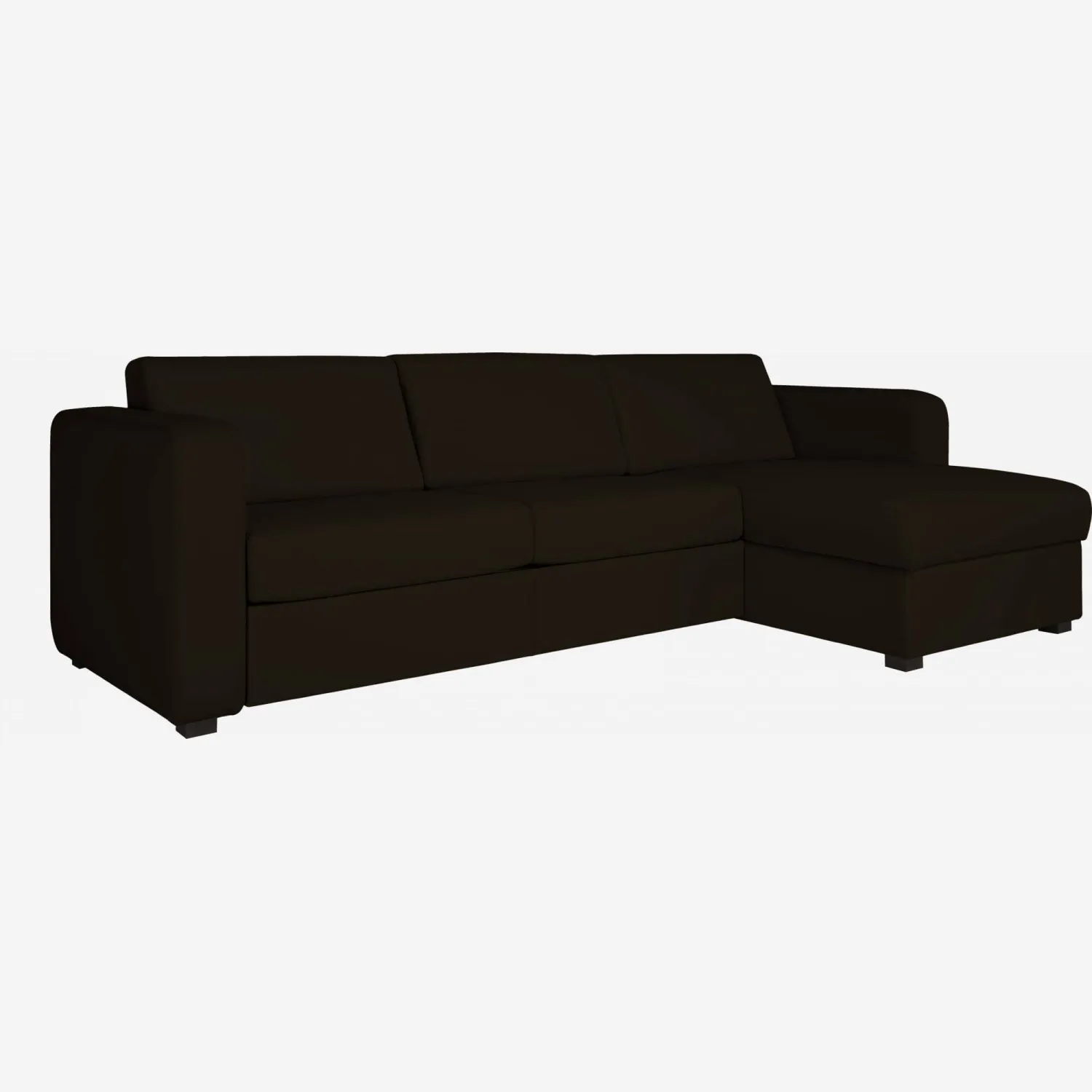 Sofá-cama de canto de 3 lugares em pele com sommier de ripas - Castanho
