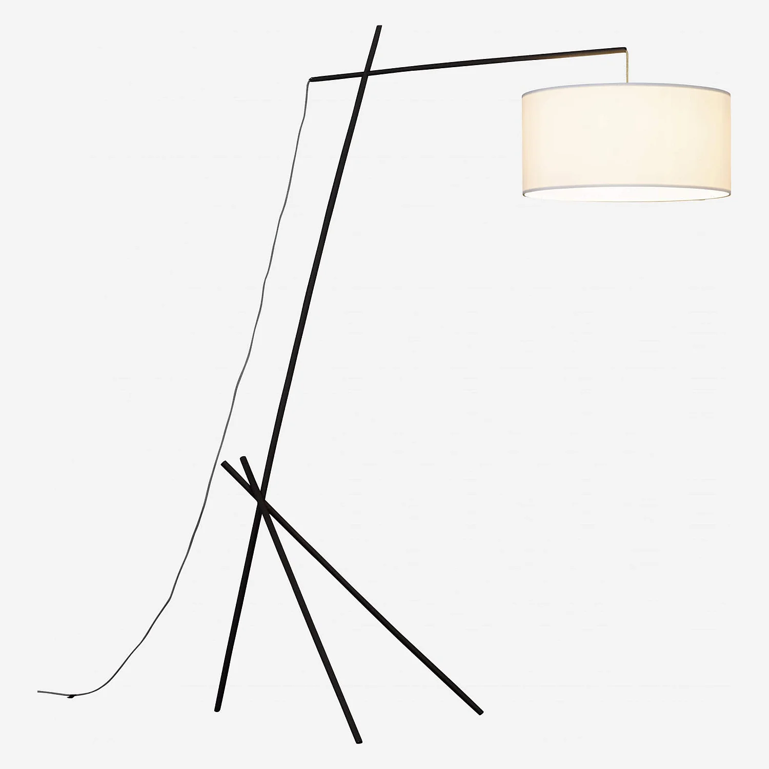 Lampadaire en métal + 2 abat-jours en tissu coton - Hauteur 187 cm - Noir et Blanc  - 6