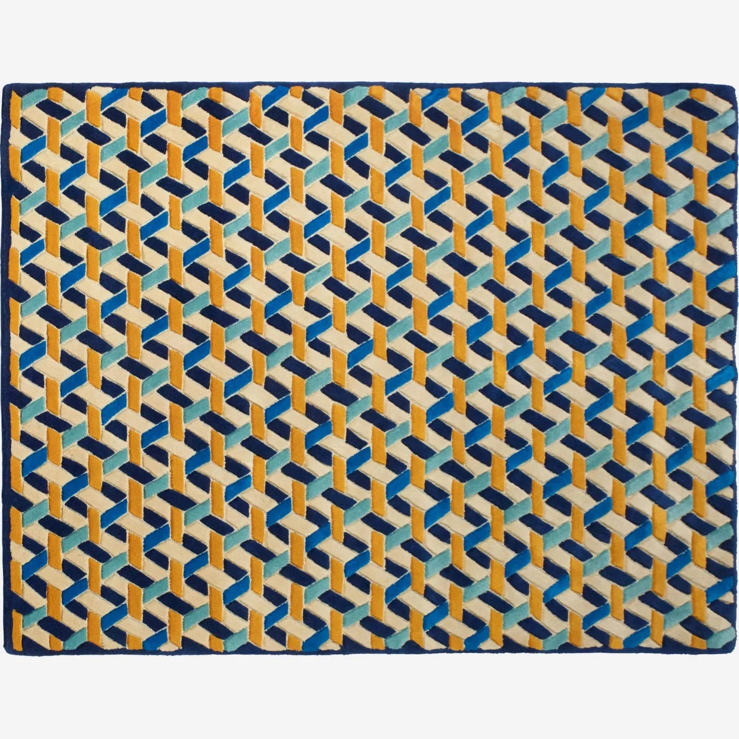 Alfombra sin nudo de lana - 240 x 170 cm - Azul/Amarillo