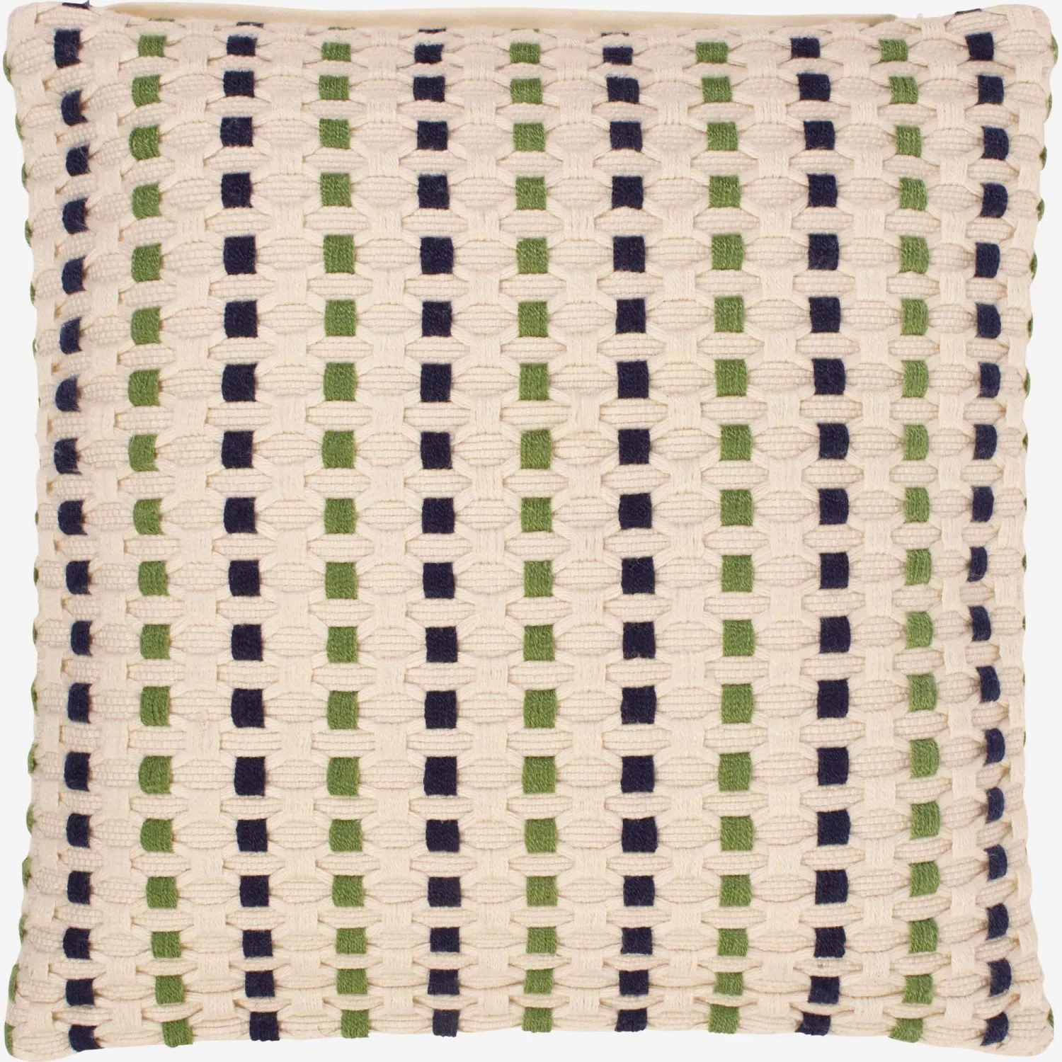 Coussin tissé en tissu recyclé - 45 x 45 cm - Motif à pois bleu et vert