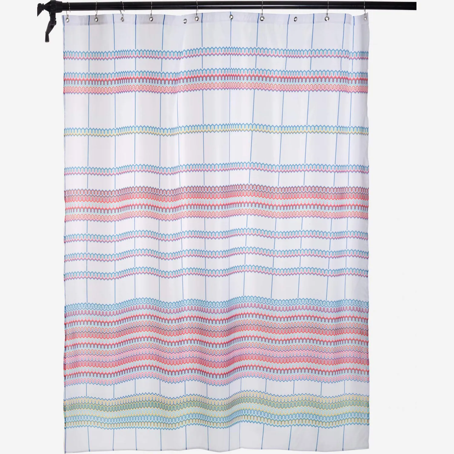 Rideau de douche en polyester - 200 x 180 cm - Rayures multicolores