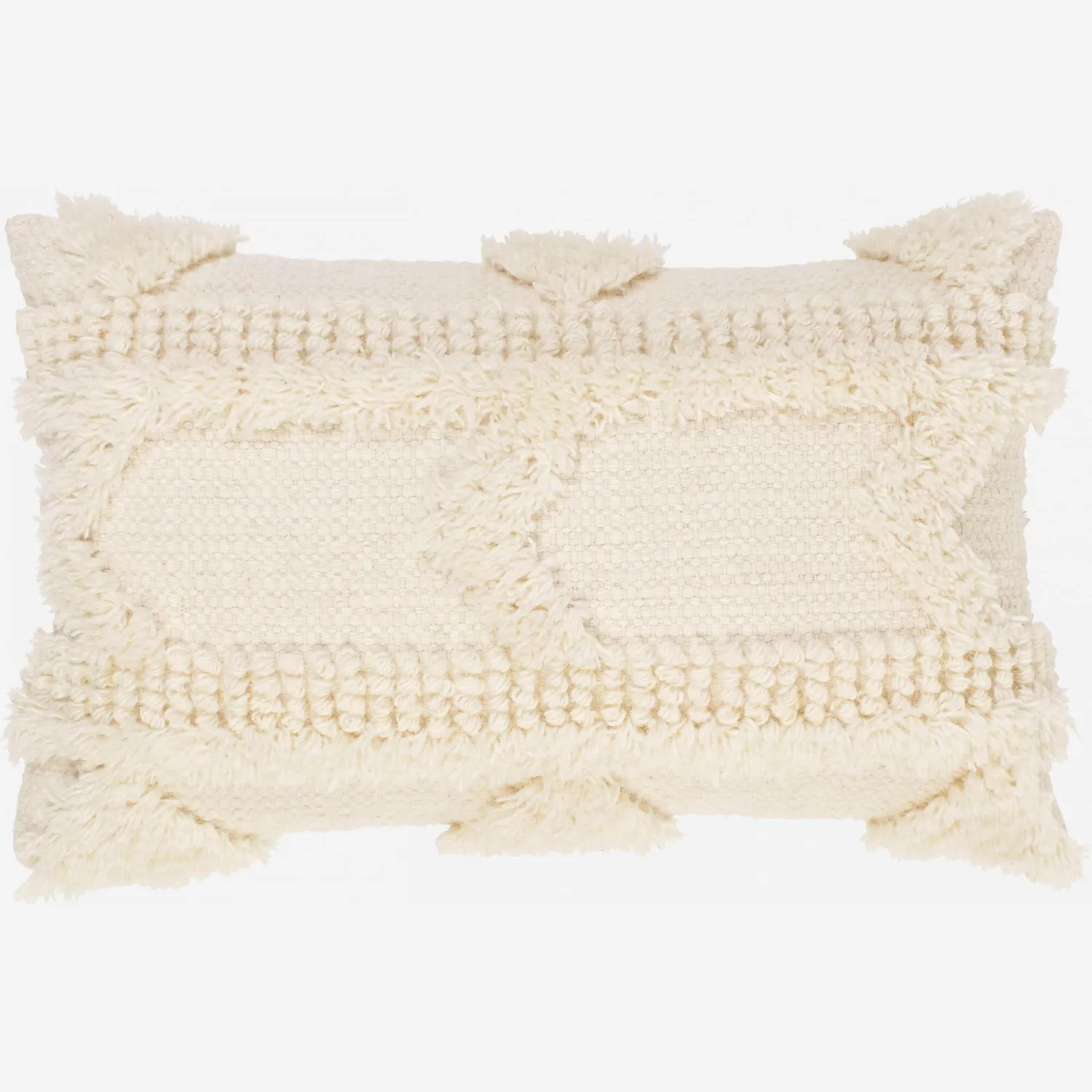 Coussin folk en coton et laine - 30 x 50 cm - Blanc