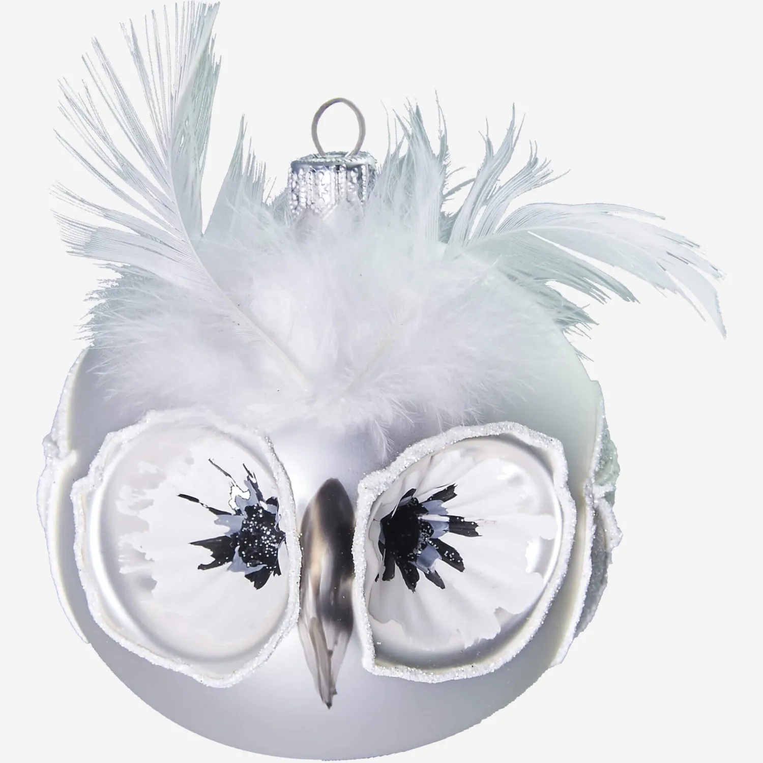 Ornement hibou D.8 en verre blanc