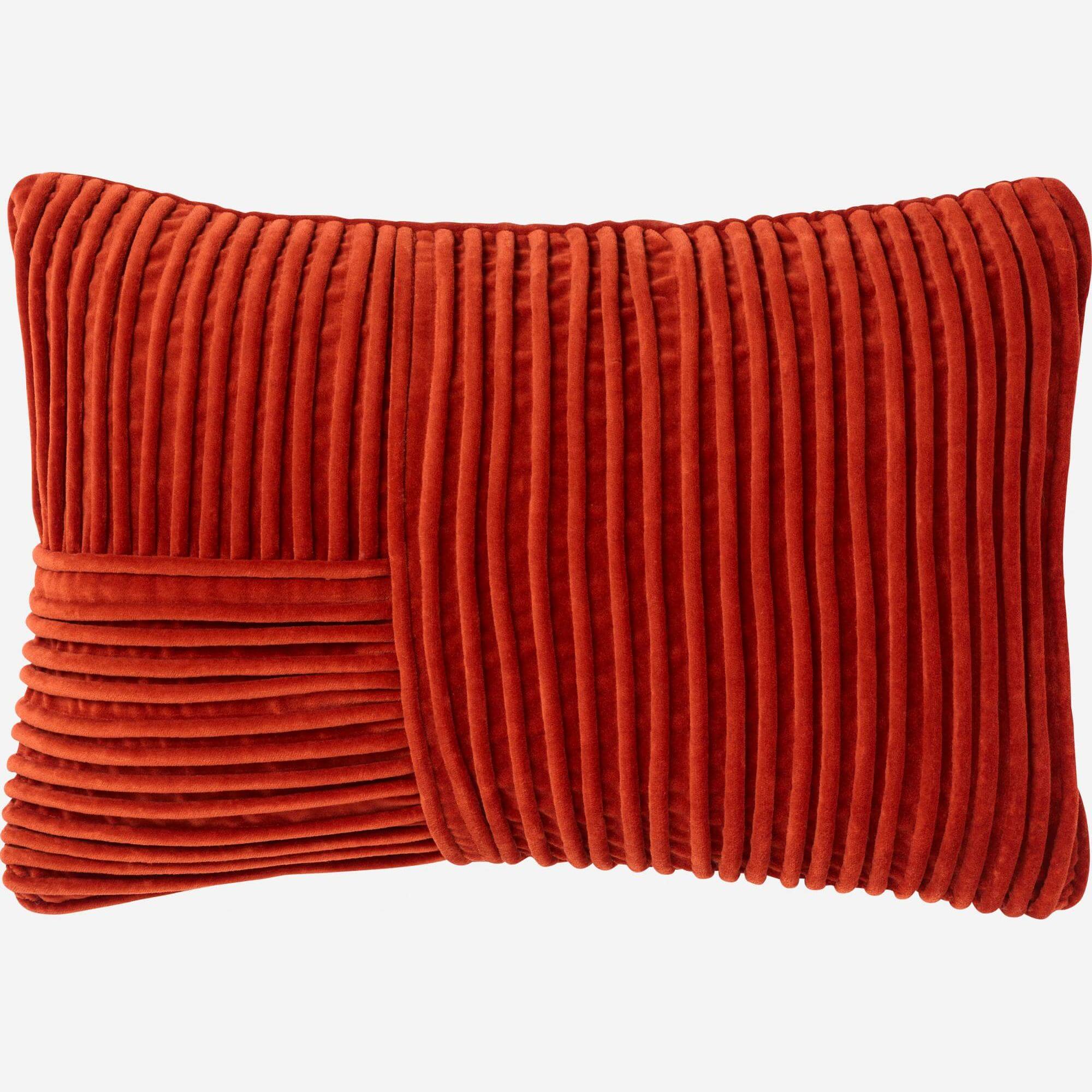 Coussin en velours de coton cordé - 35 x 50 cm - Rouille