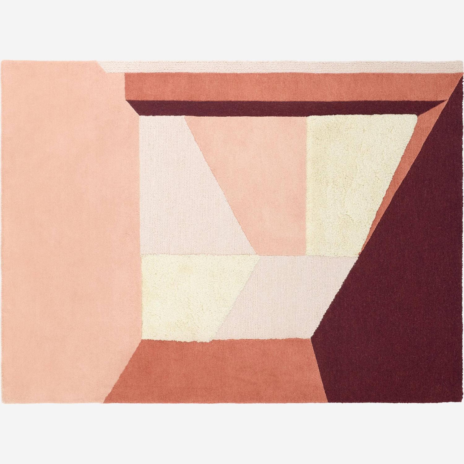 Tapis en laine tufté main - 170 x 240 cm - Motif rose et beige