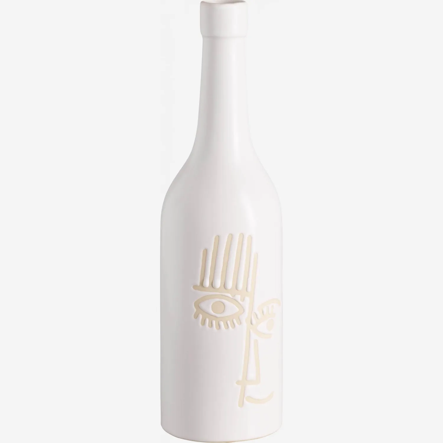 Vase bouteille en grès - 28 cm - Blanc