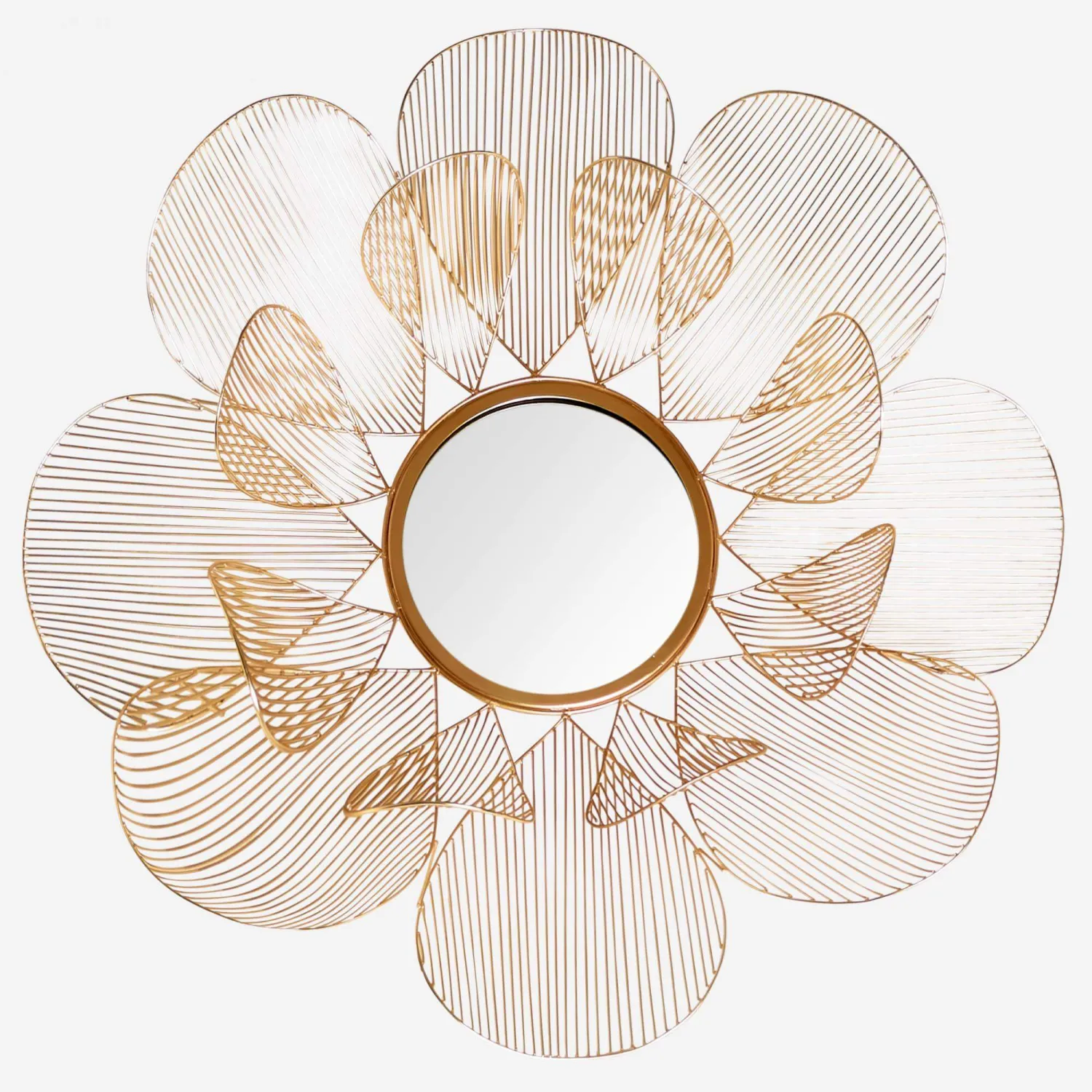 Specchio a forma di fiore in ferro - 99 cm - Oro