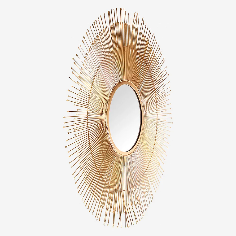 Espelho redondo de ferro - 90 cm - Dourado - 4