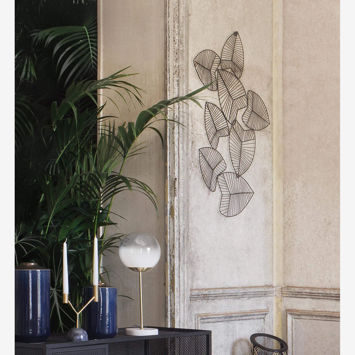 Muurdecoratie metalen gebladerte - Zwart - 1